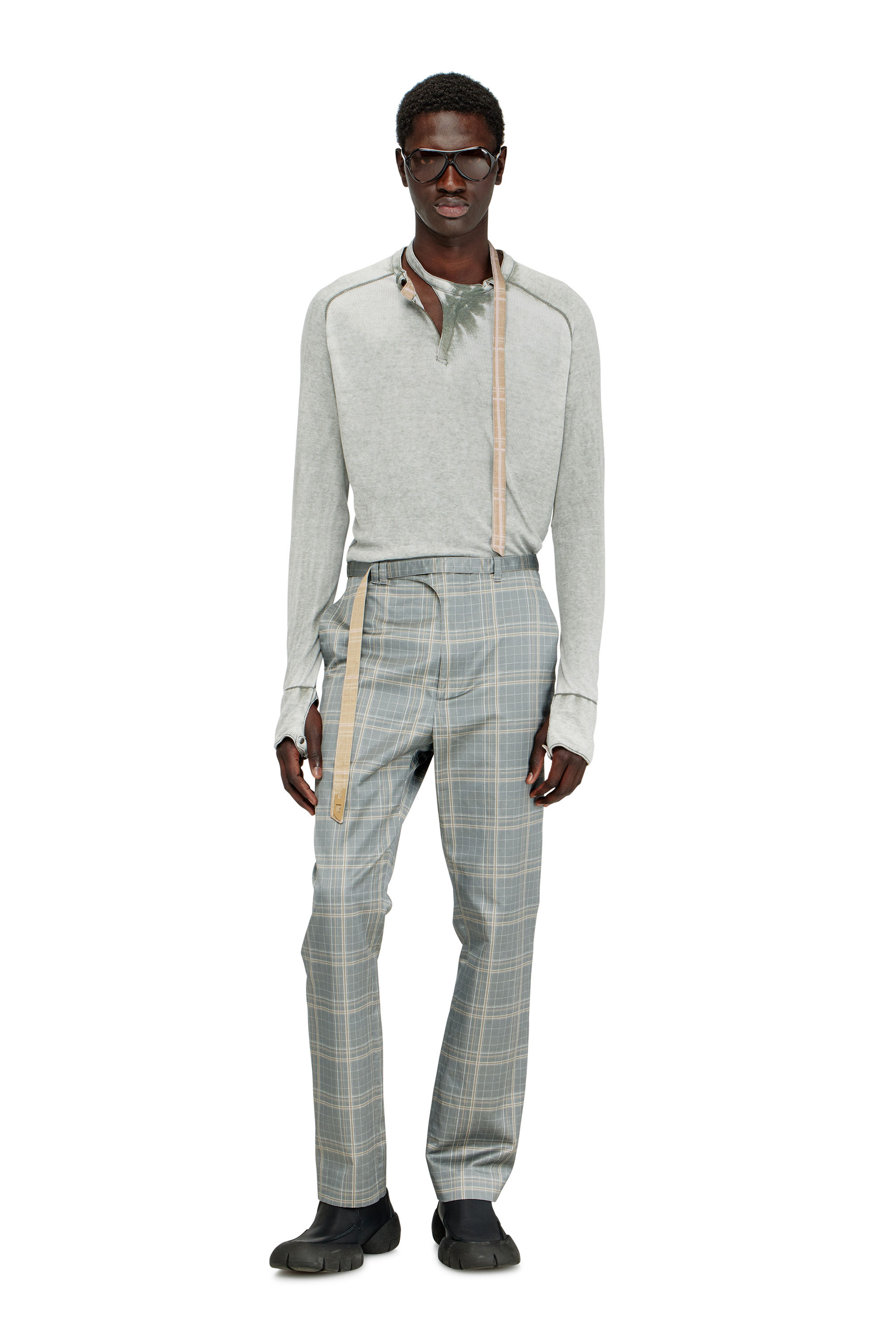 Diesel - T-GOHAN, Herren Ripp-Jersey-Top mit Biker-Halsband in Grau - 1