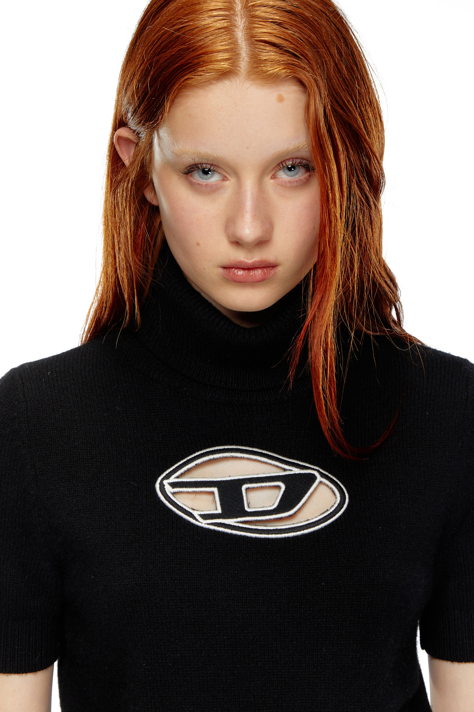 Diesel - M-ARGARET, Woman Short-sleeve jumper with cut-out logo in Black - Image 6