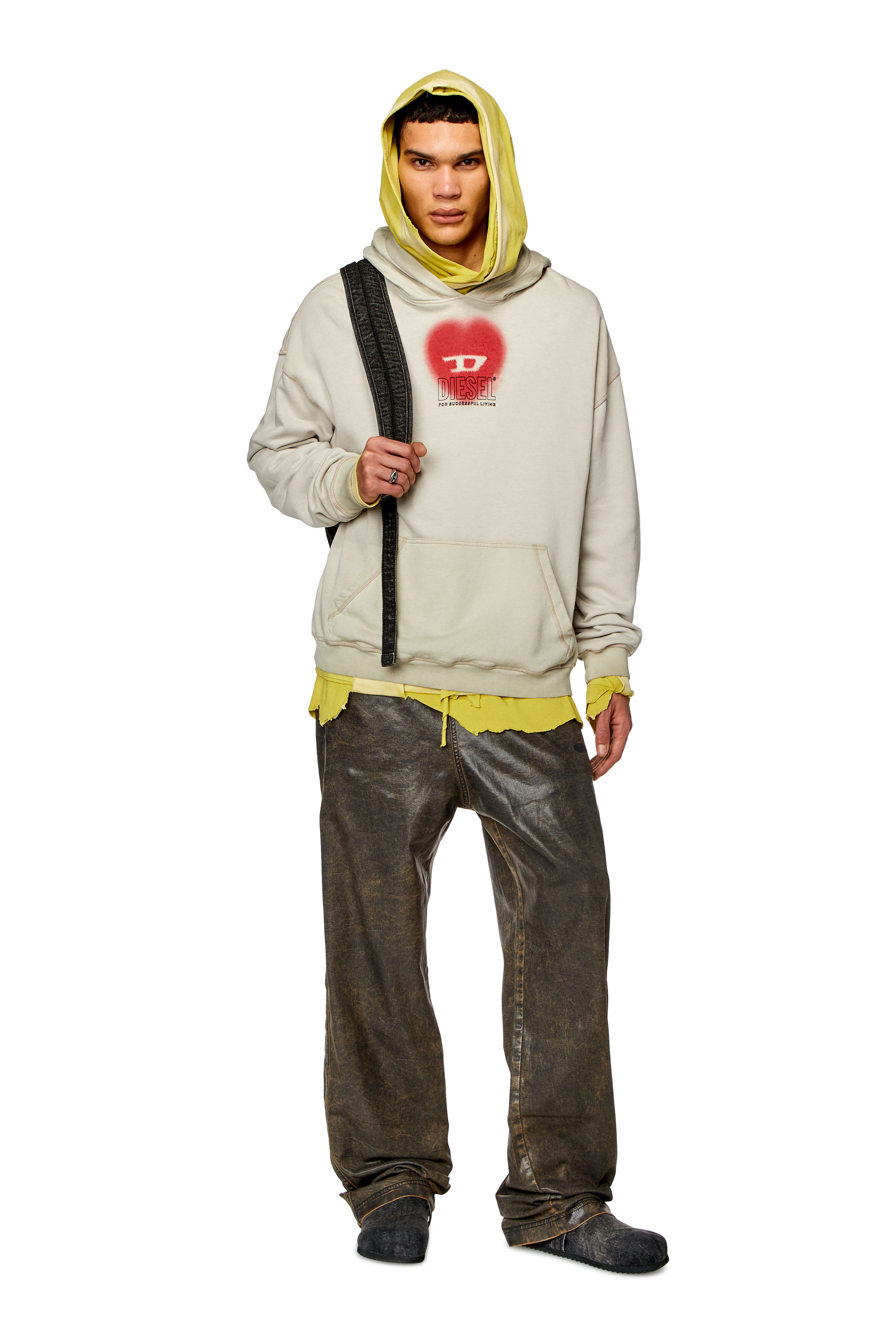 Diesel - S-BOXT-HOOD-N10, Man Faded hoodie with heart print in Beige - Image 2