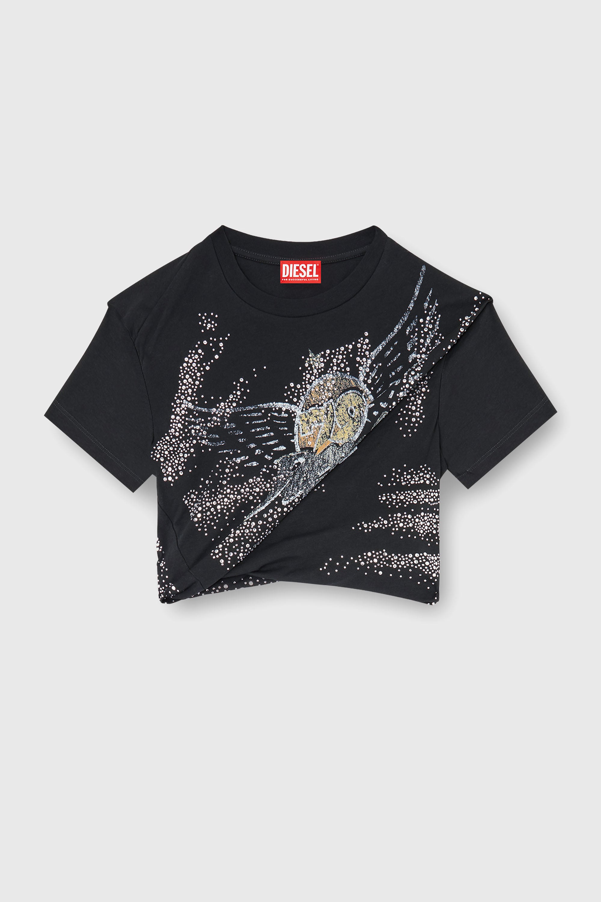 Diesel - T-WINCY, Damen Gerafftes T-Shirt aus doppellagigem Jersey in Schwarz - 2