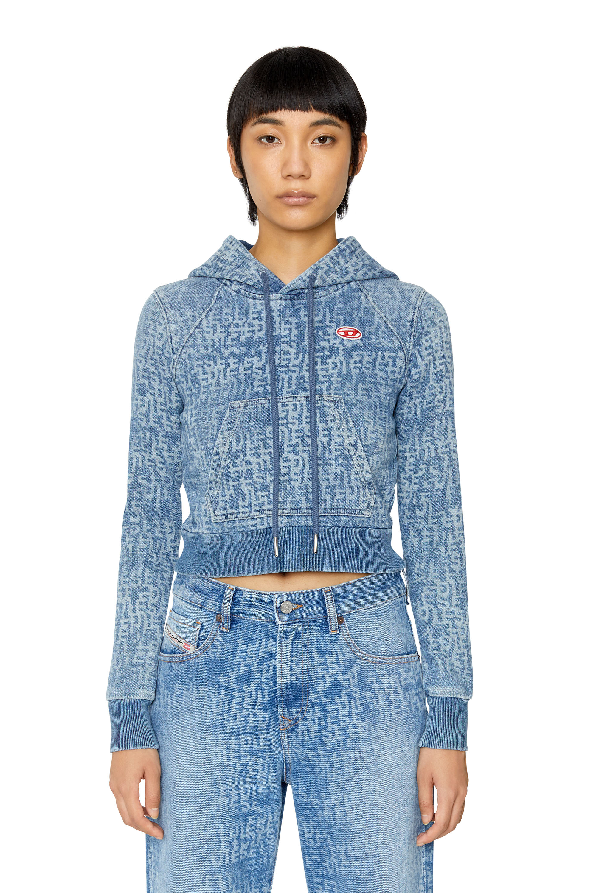 Diesel - D-ANGY TRACK DENIM HOODIE, Hellblau - Image 1