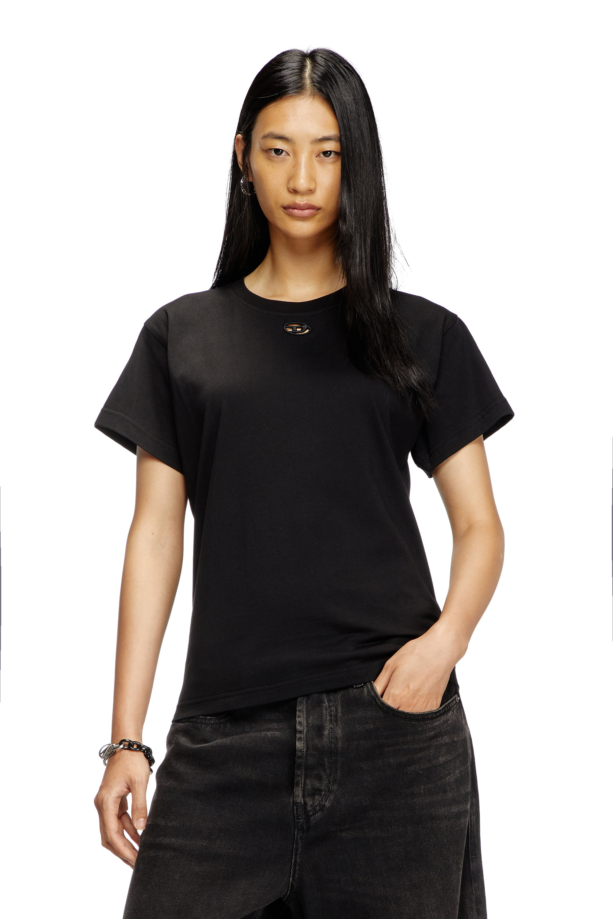Diesel - T-MAREY, Damen T-Shirt mit kleinem Oval D in Schwarz - 3