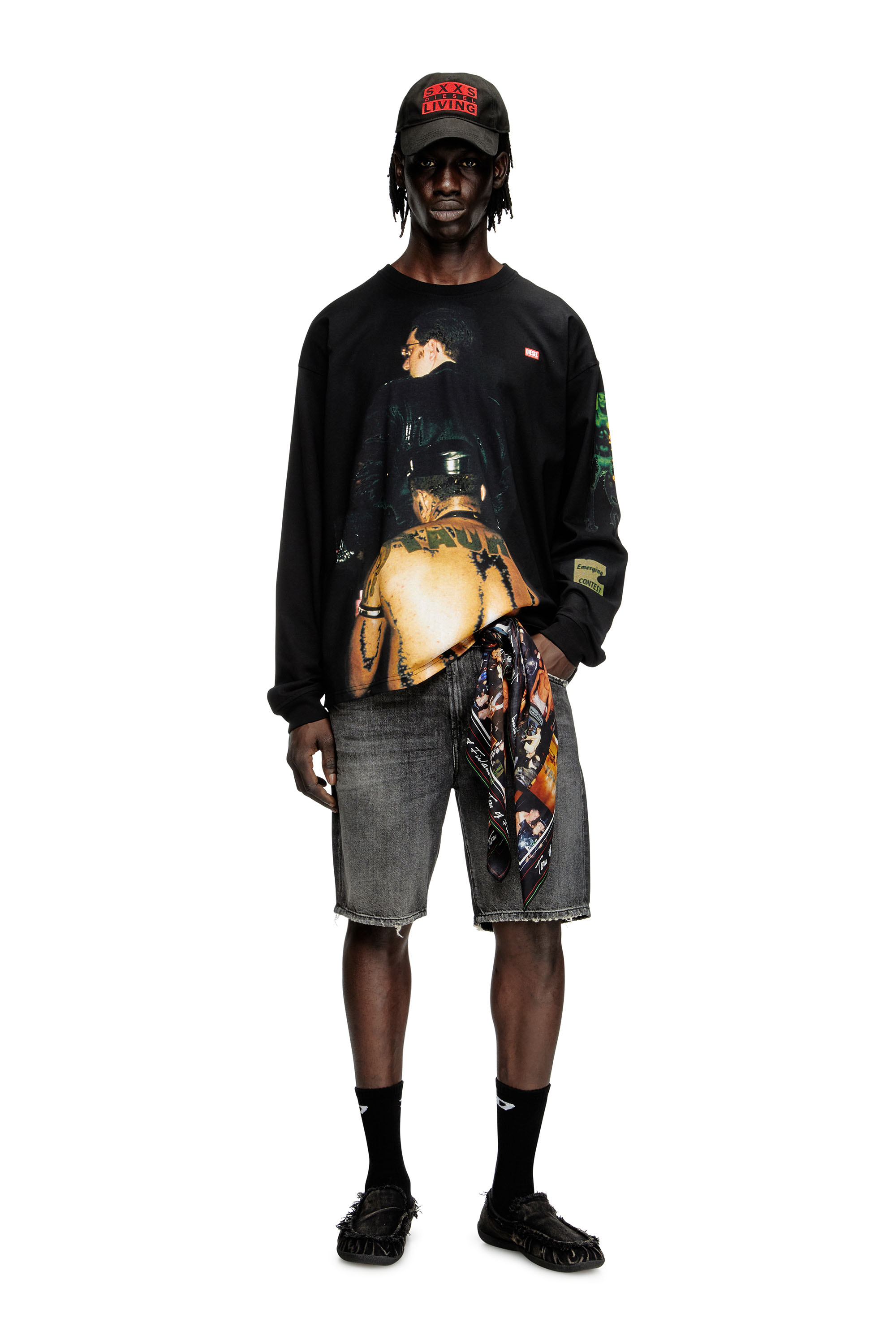 Diesel - PR-T-BOXT-LS-TOM25-1, Unisex Langarm-T-Shirt mit Grafik-Print in Schwarz - 1