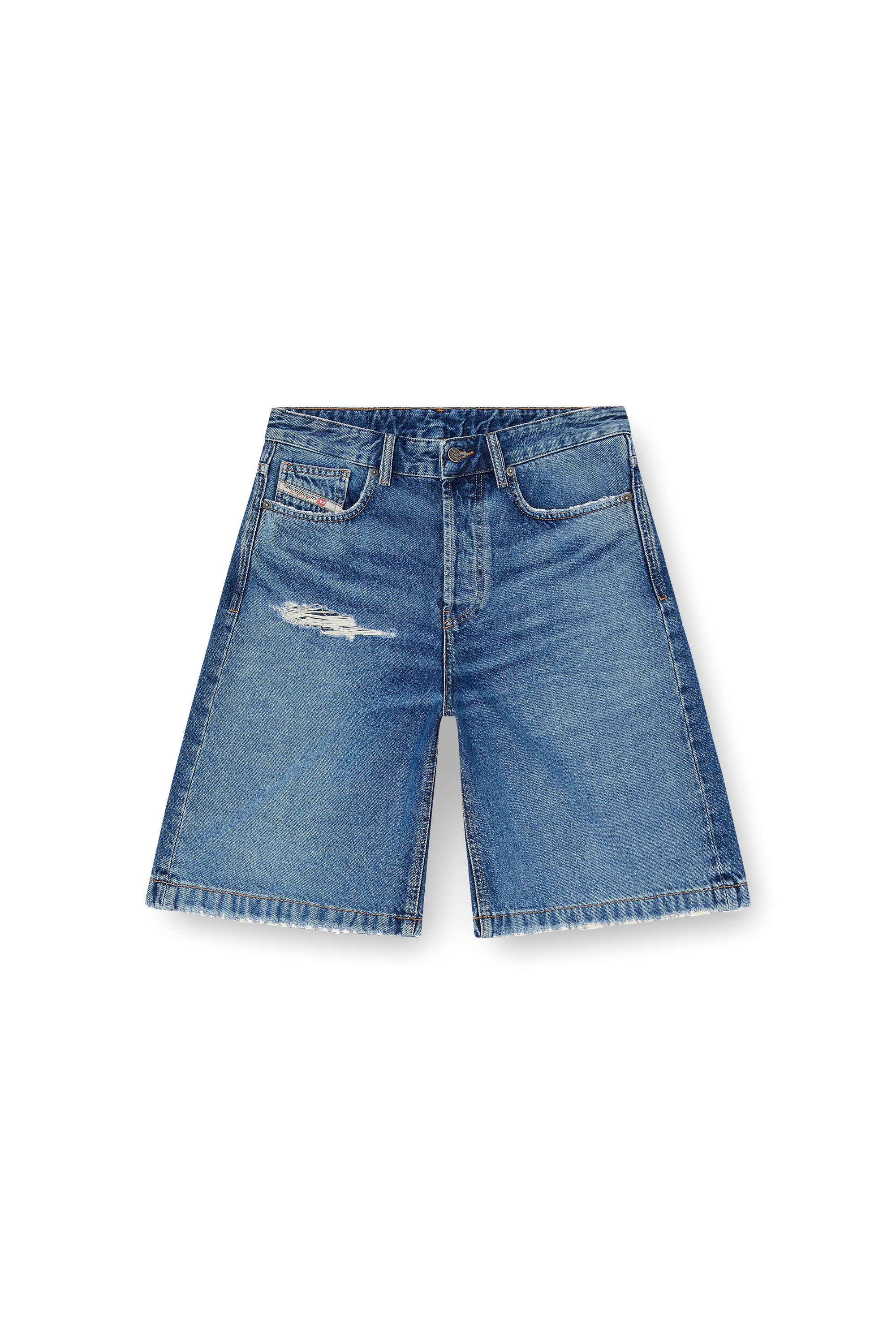 Diesel - DE-SIRE-SHORT, Damen Shorts aus Denim mit gerissenen Details in Mittelblau - 3