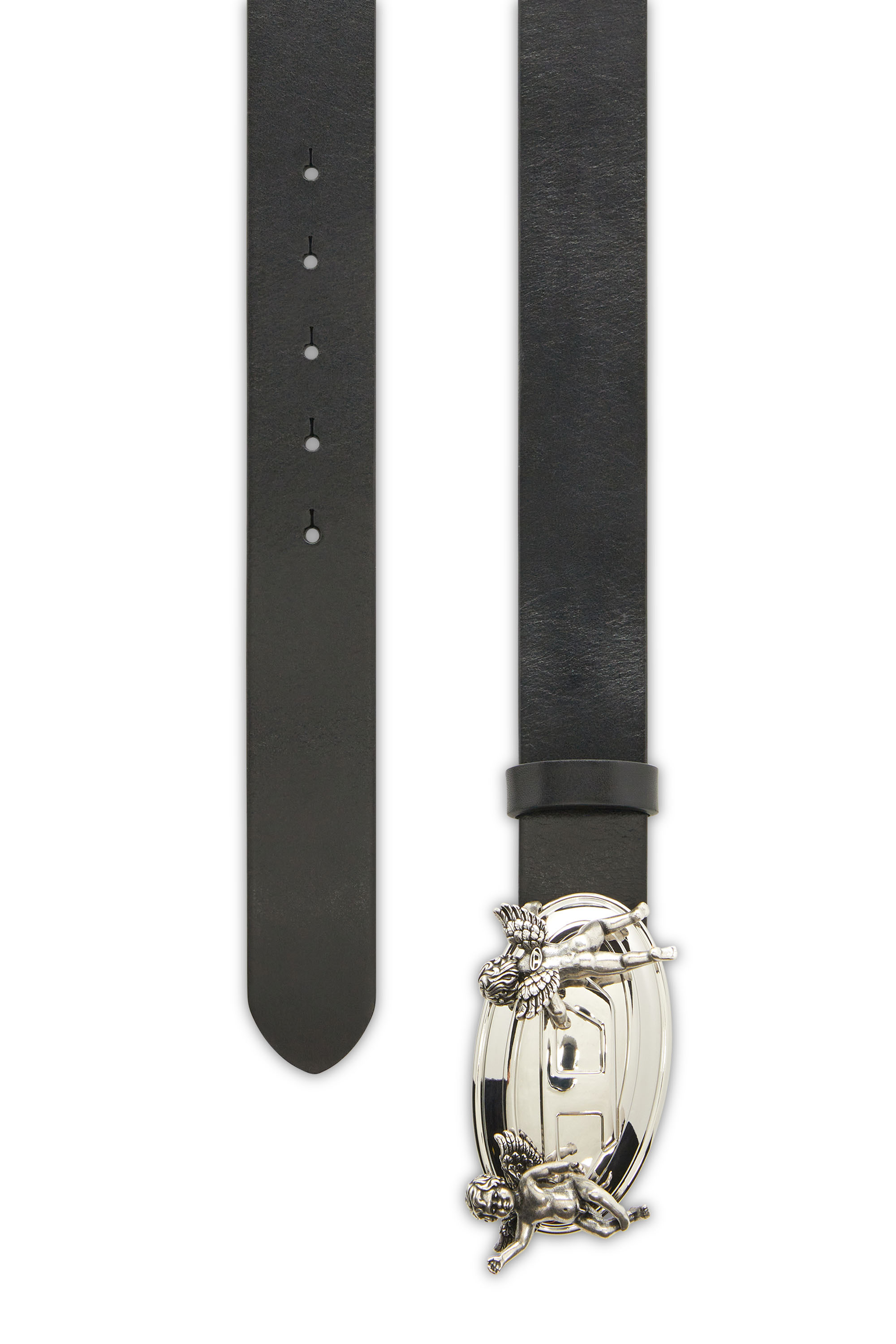 Diesel - B-OVAL ANGELS 35, Damen 3,5 cm Lederg&uuml;rtel mit Oval D Schnalle und Cherub in Schwarz - 2