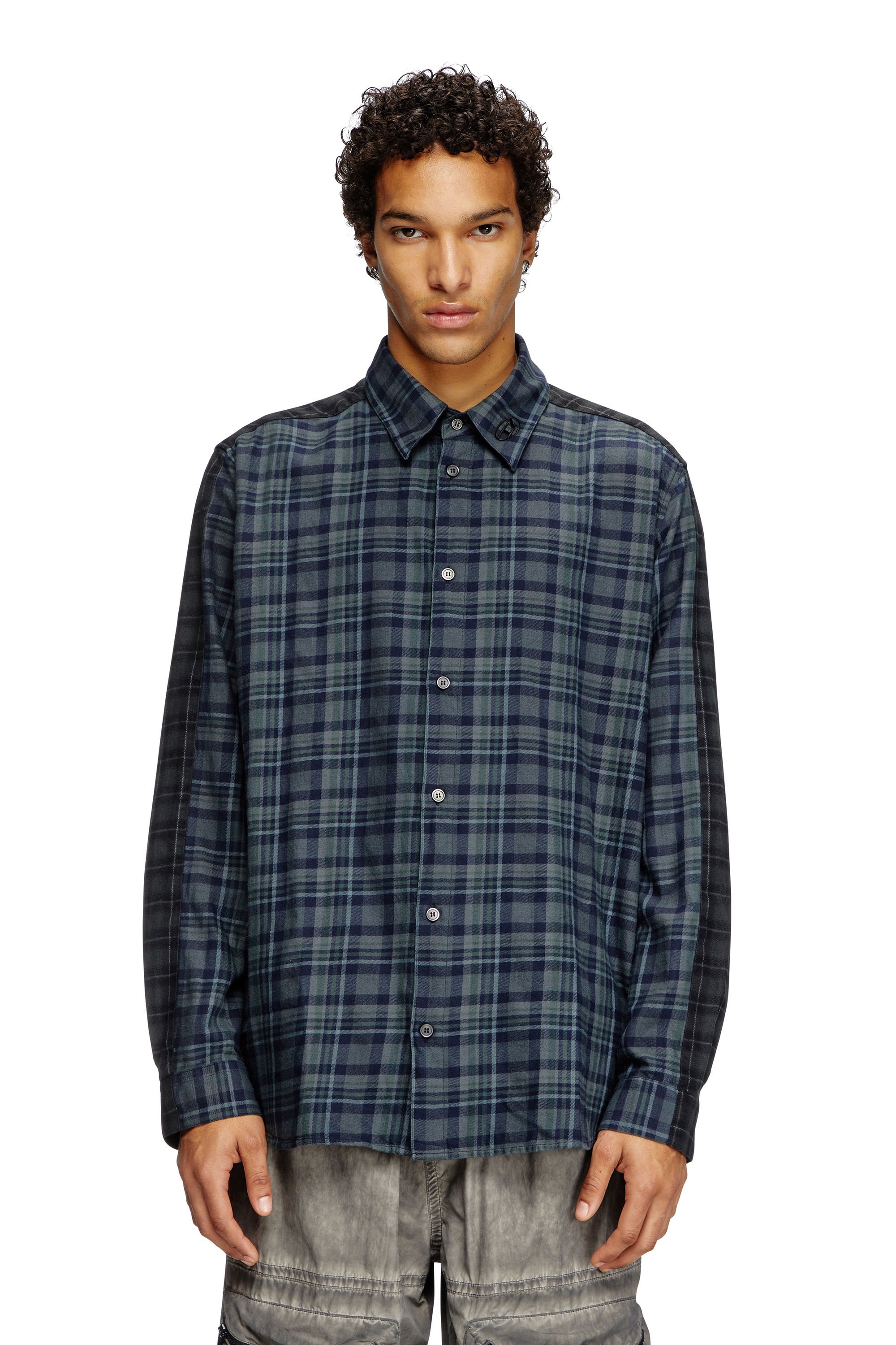 Diesel - S-SIMPLY-CHECK, Herren Gespleißtes Hemd aus Flanell mit Karo-Muster in Schwarz/Blau - 1