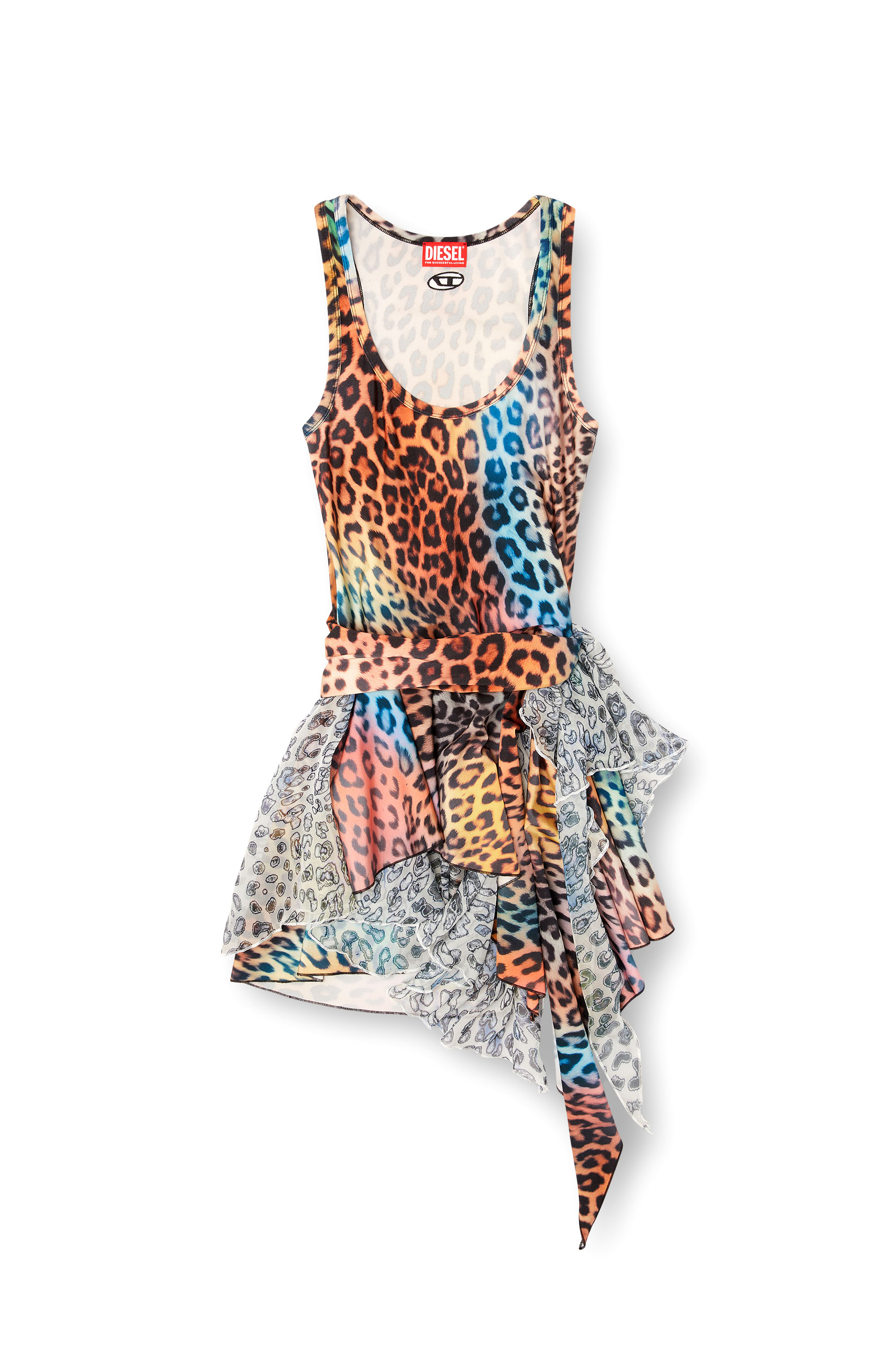 Diesel - D-OPERA-Q1, Damen Kurzes, asymmetrisches Kleid mit Leoparden-Print in null - 1