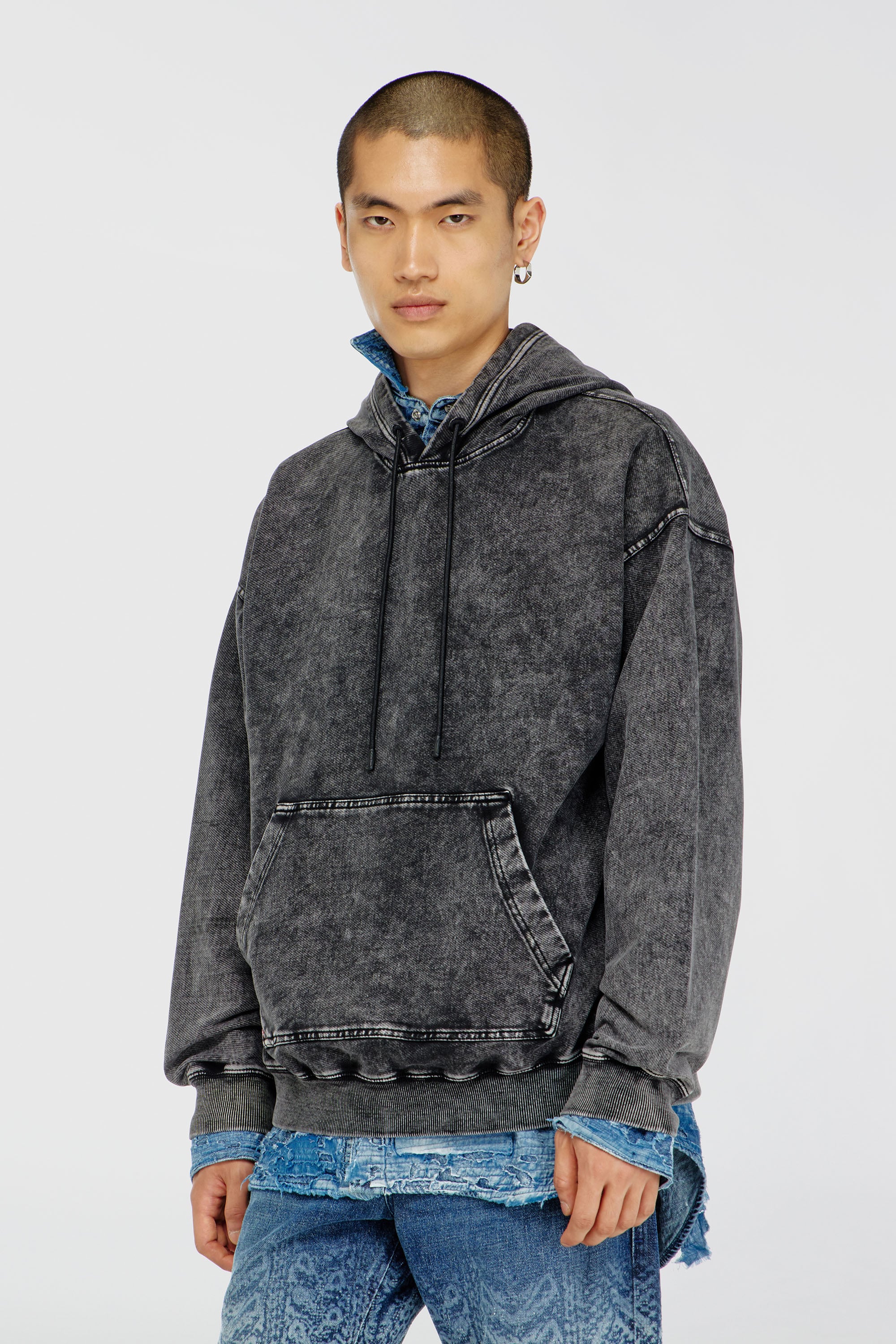 Diesel - S-BOXT-HOOD-TUK, Herren Sweatshirt mit Denim-Effekt-Behandlung in Dunkelgrau - 1