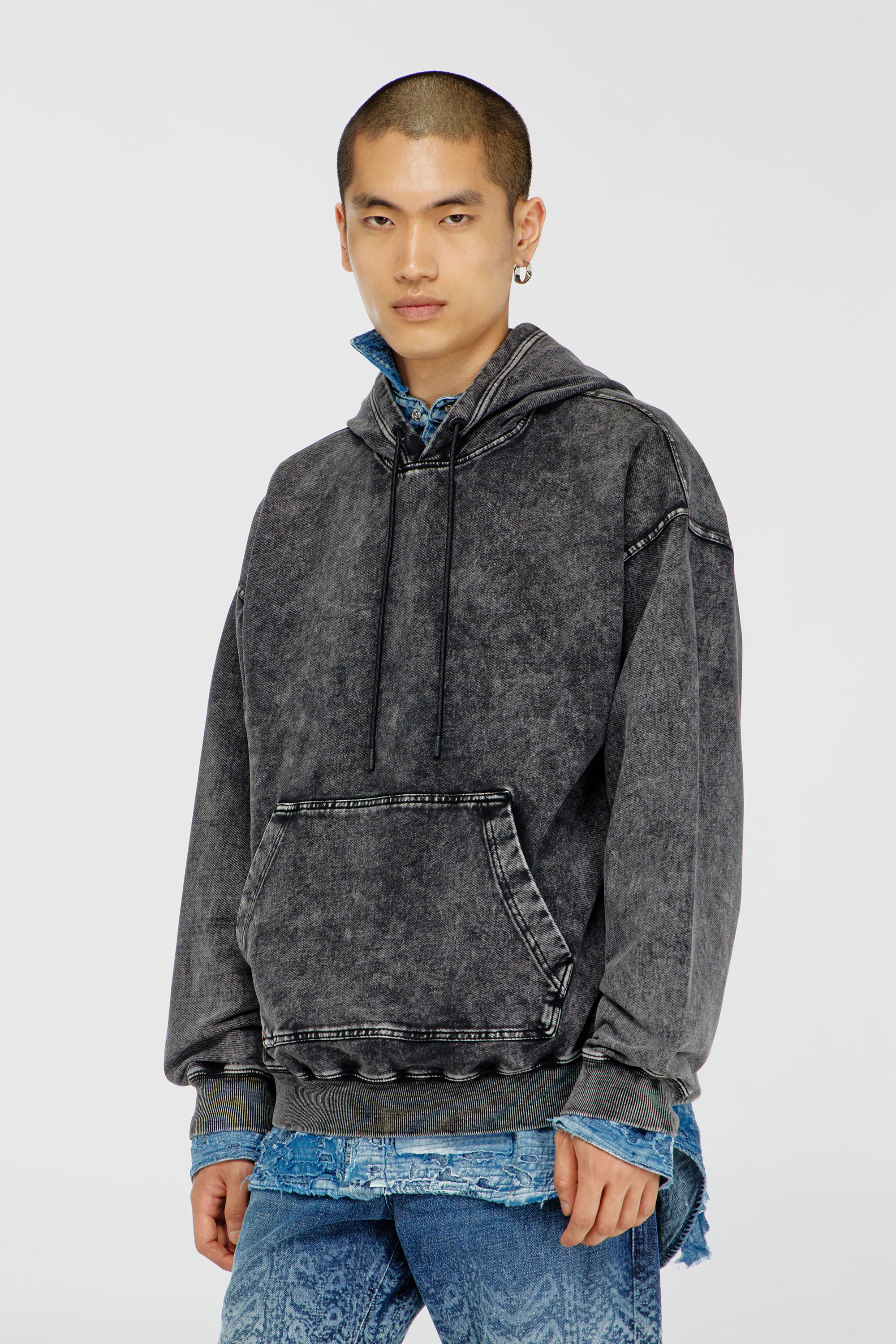 Diesel - S-BOXT-HOOD-TUK, Herren Sweatshirt mit Denim-Effekt-Behandlung in Dunkelgrau - 3