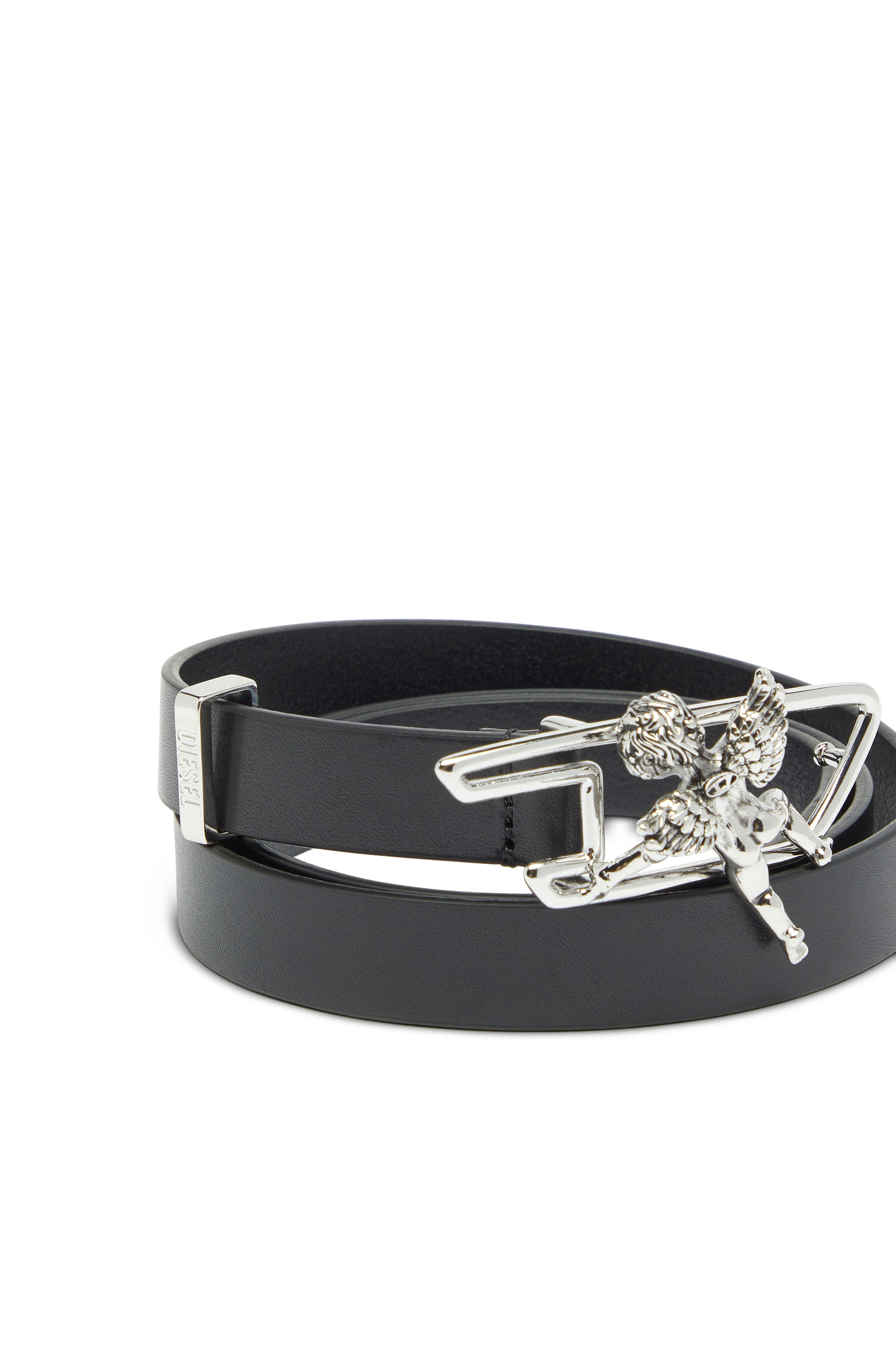 Diesel - B-D LINE W ANGEL 20, Damen 2 cm Lederg&uuml;rtel mit Cherub D Umriss-Schlie&szlig;e in Schwarz - 3