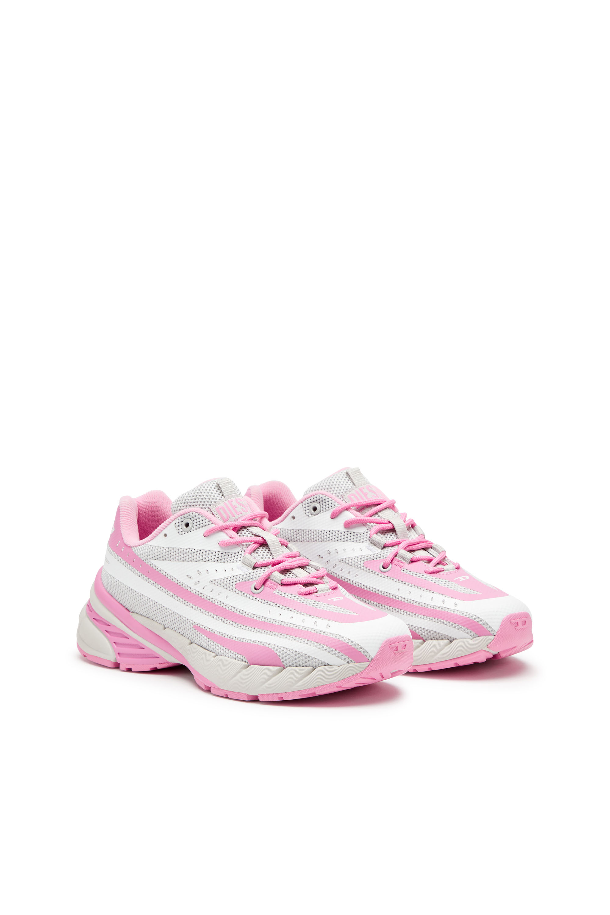 Diesel - D-AIRSPEED LOW W, Damen D-Airspeed Low-Gestreifte Sneakers aus beschichtetem Mesh in Rosa/Weiss - 3