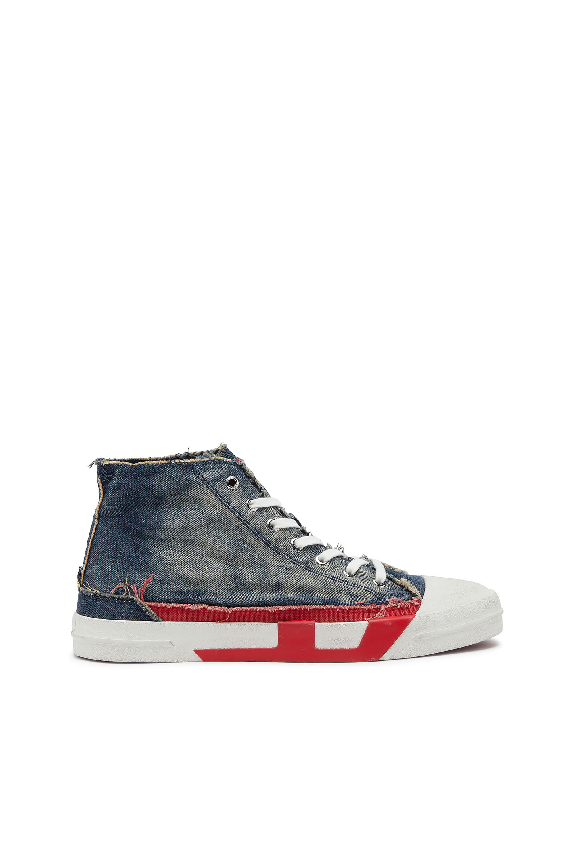 Diesel - S-D-VERSE MID II, Herren D-Verse-High-Top-Sneaker aus Denim mit D-Logo in Blau/Rot - 1