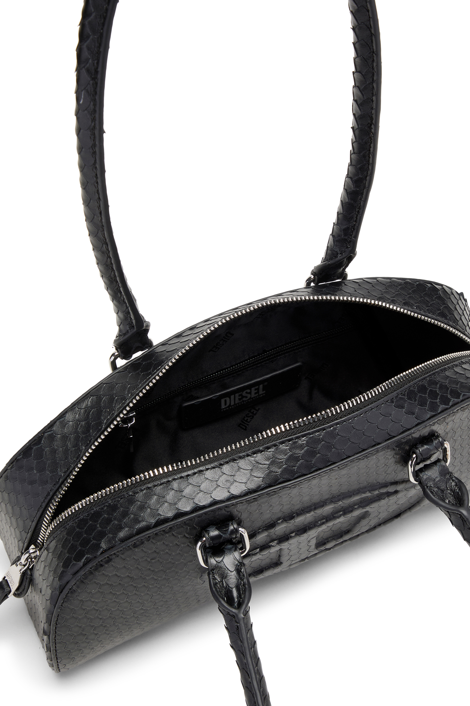 Diesel - 1DR DOME SHOULDER EW, Damen 1DR Dome-Langgezogene Bowlingtasche aus strukturiertem Leder in Schwarz - 5