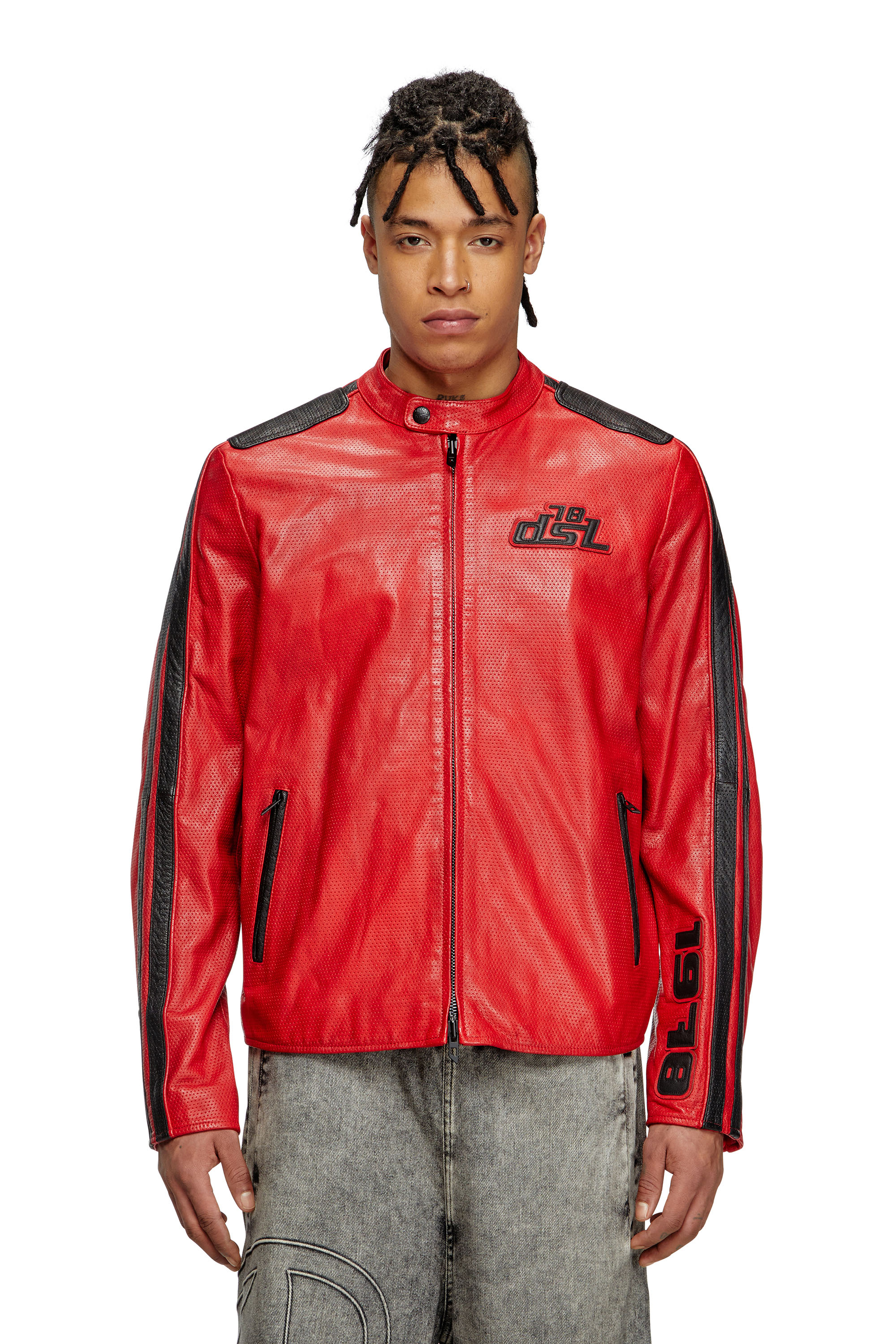 Diesel - L-POP, Unisex Bikerjacke aus perforiertem Leder in Rot - 1