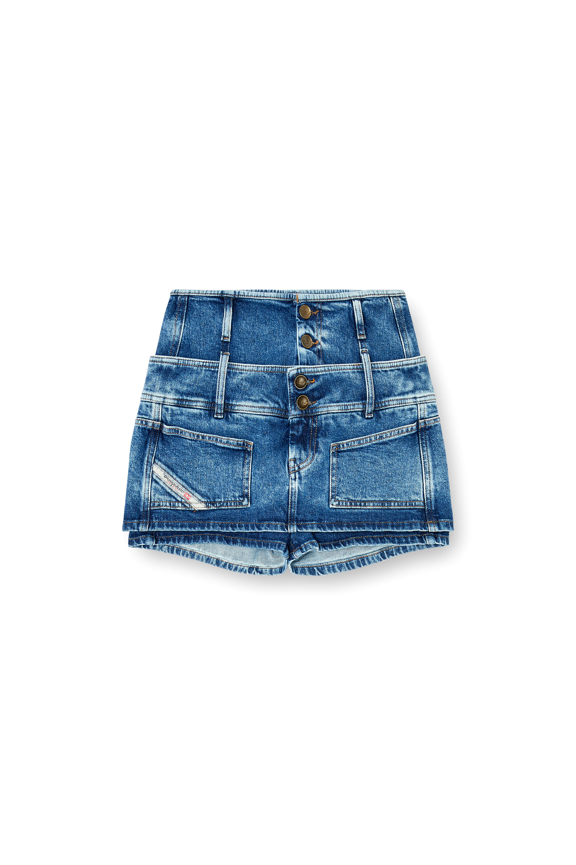 Diesel - DE-CORIVA-S, Damen Denim-Mini-Skort mit doppeltem Bund in Mittelblau - 3