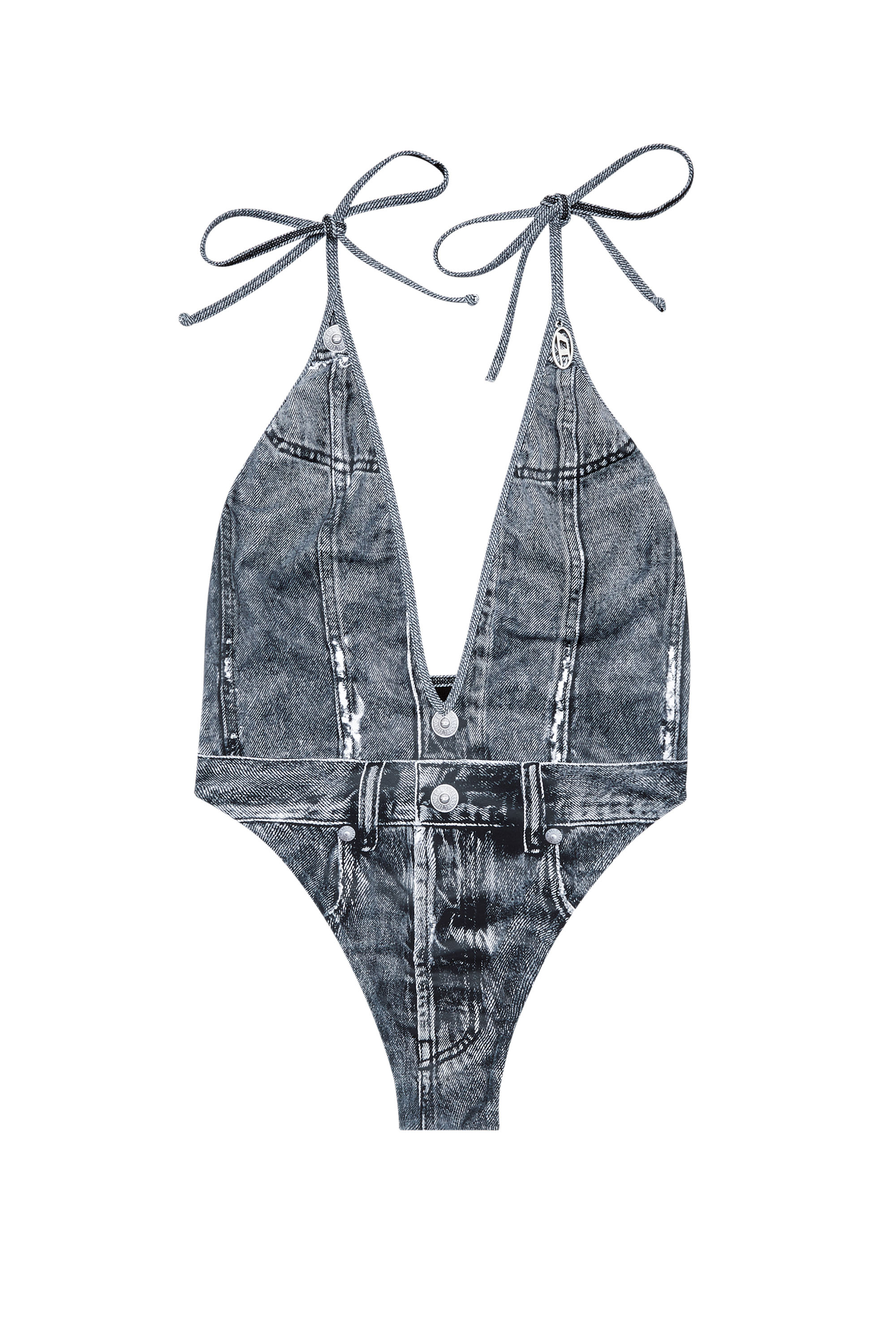 Diesel - KINSLEY-DNM, Damen Tiefer Badeanzug mit Denim-Trompe l'œil in Blau - 4