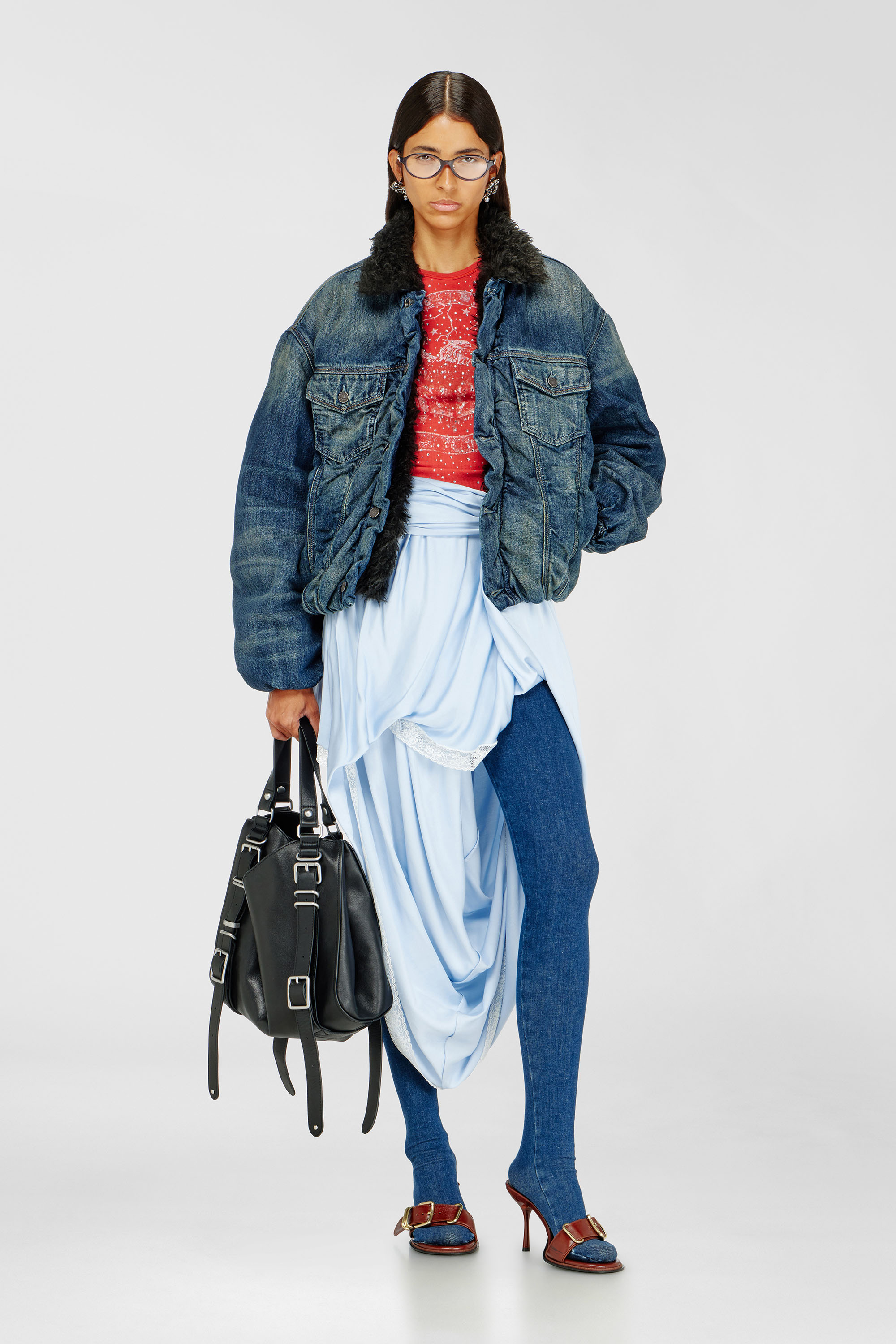 Diesel - D-CURLY-FSJ1, Unisex Truckerjacke aus Denim mit Teddyfutter in Dunkelblau - 7