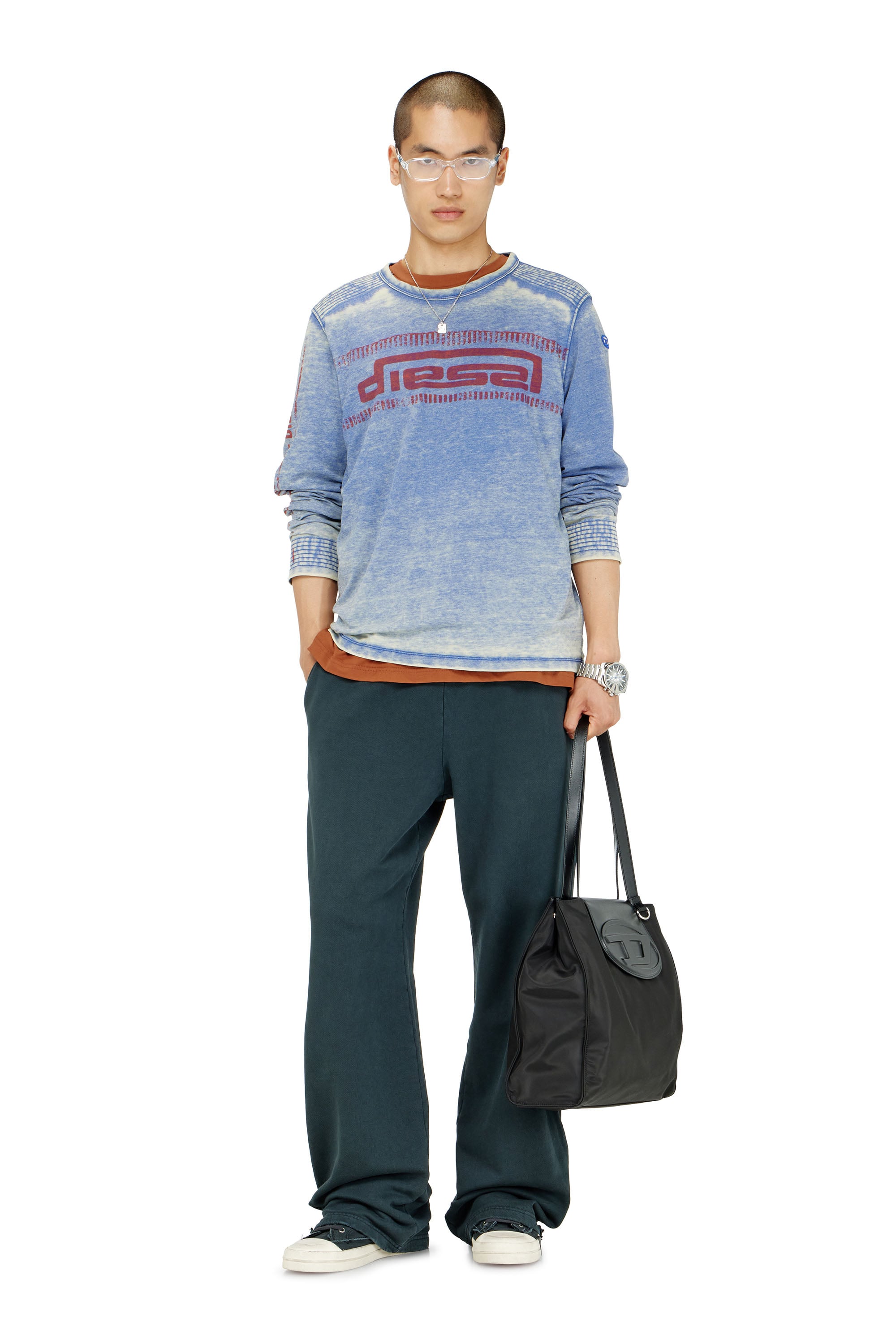 Diesel - P-MARTAINS-CRYSTALS, Herren Verwaschene Sweatpants mit Kristalldetails in Blau - 1
