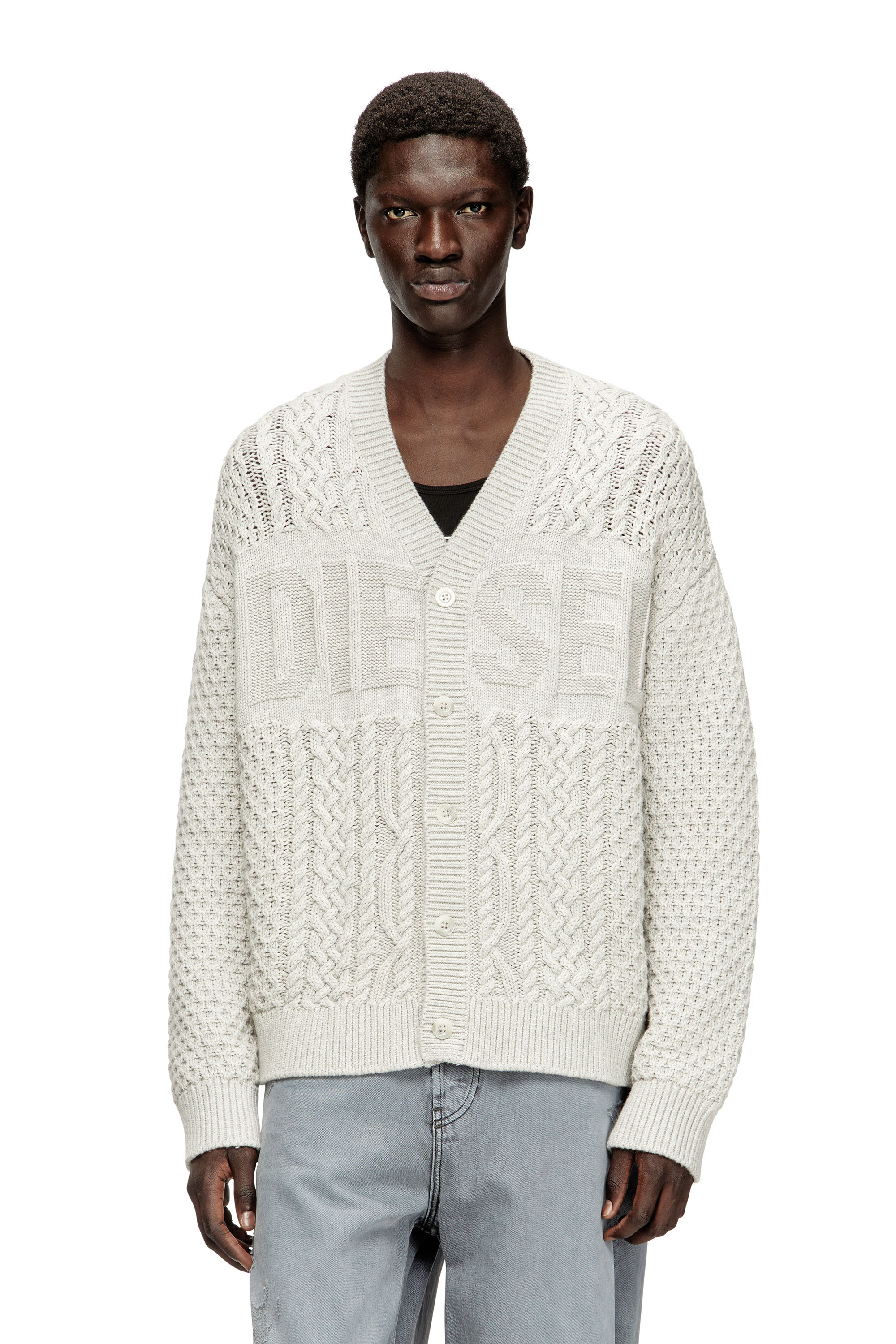 Diesel - K-ANTOINE, Herren Cable-knit cardigan with Diesel logo in Hellgrau - 1