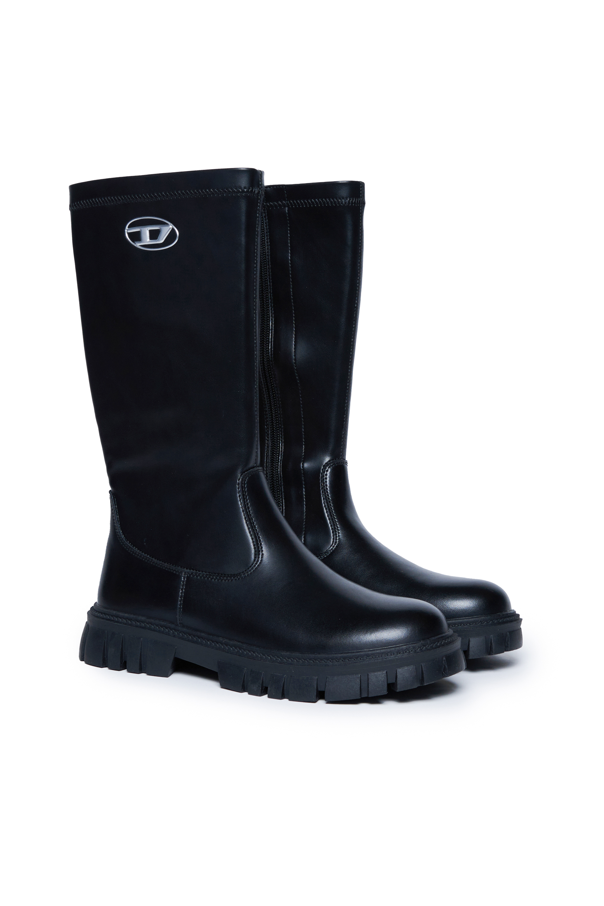 Diesel - D-HAMMER KNT, Unisex Kniehohe Boots aus Leder in Schwarz - 3