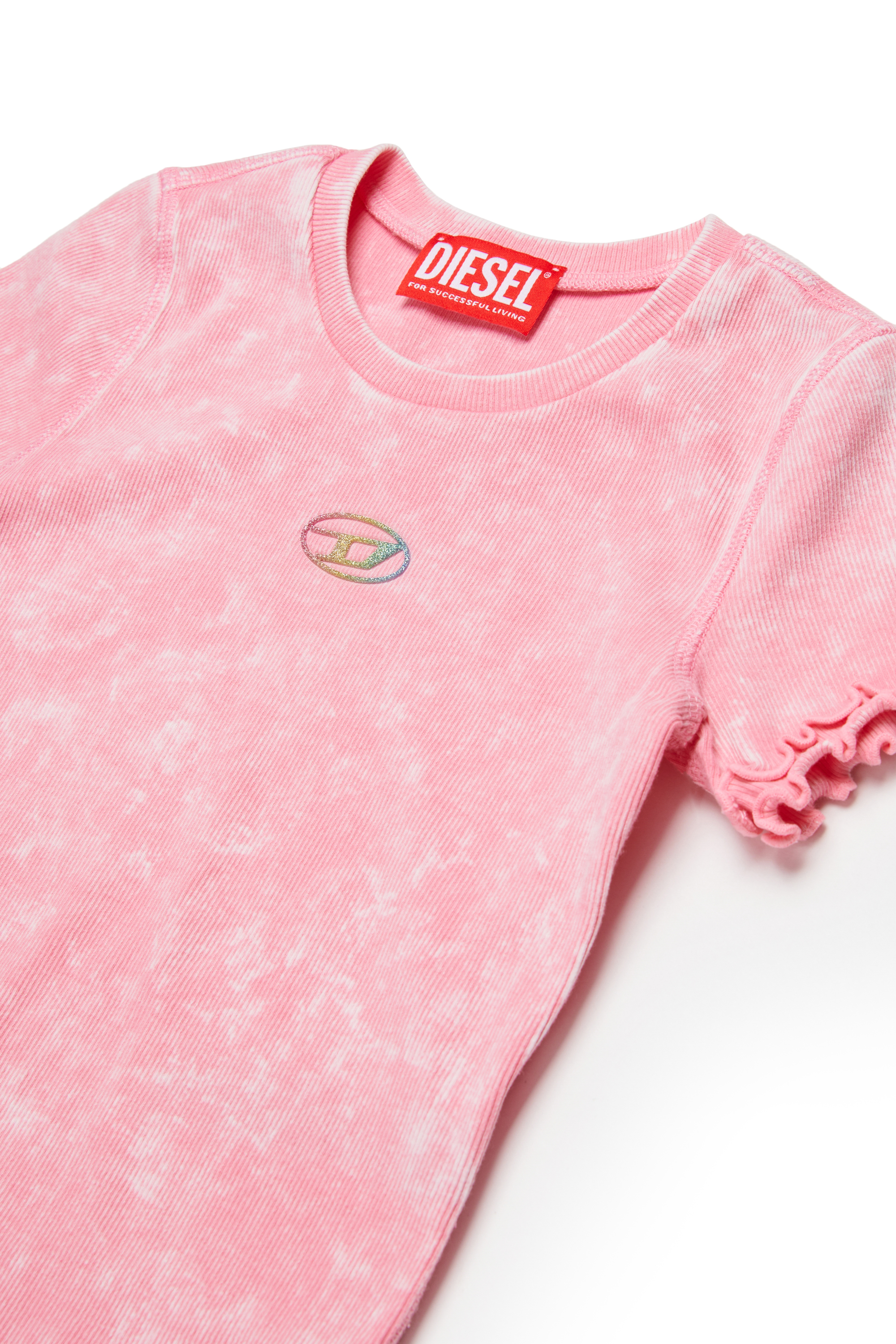 Diesel - TAILIA, Damen Geripptes T-Shirt mit R&uuml;schen in Rosa - 3