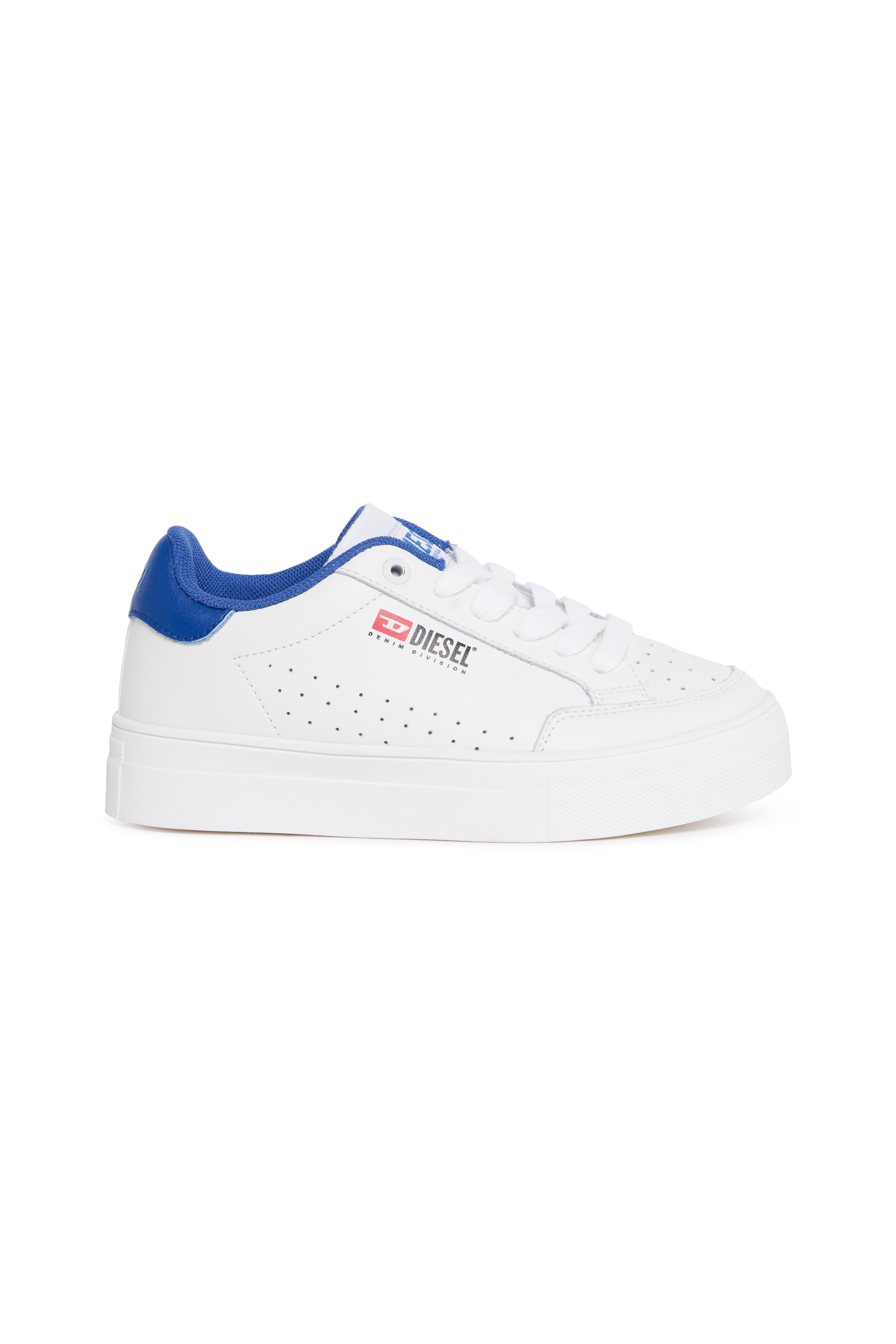 Diesel - S-VANEELA VTG, Unisex Sneakers aus perforiertem Leder in Weiss/Blau - 1