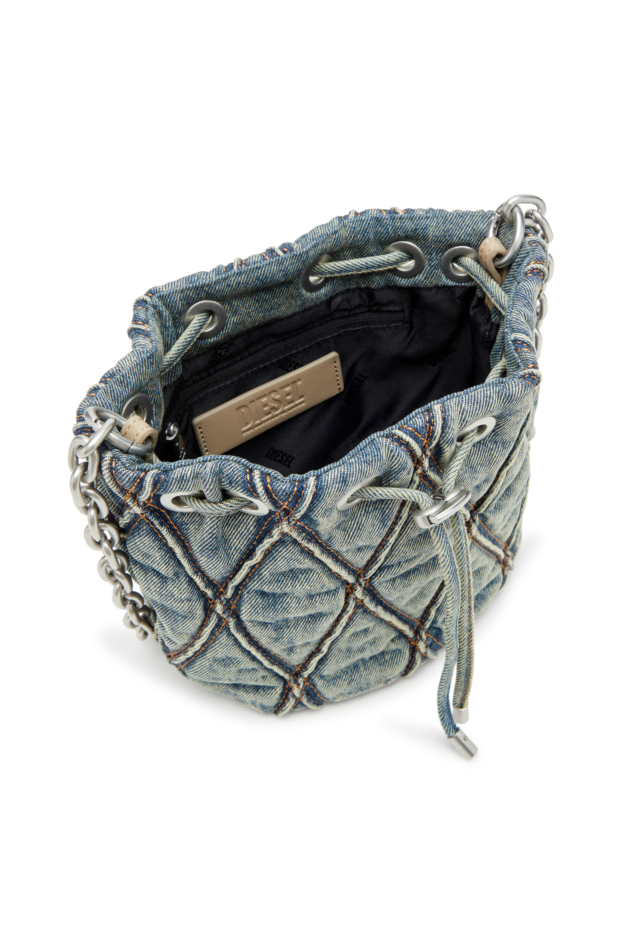 Diesel - CHARM-D BUCKET S, Damen Charm-D S-Mini-Beuteltasche aus gestepptem Argyle-Denim in Blau - 4