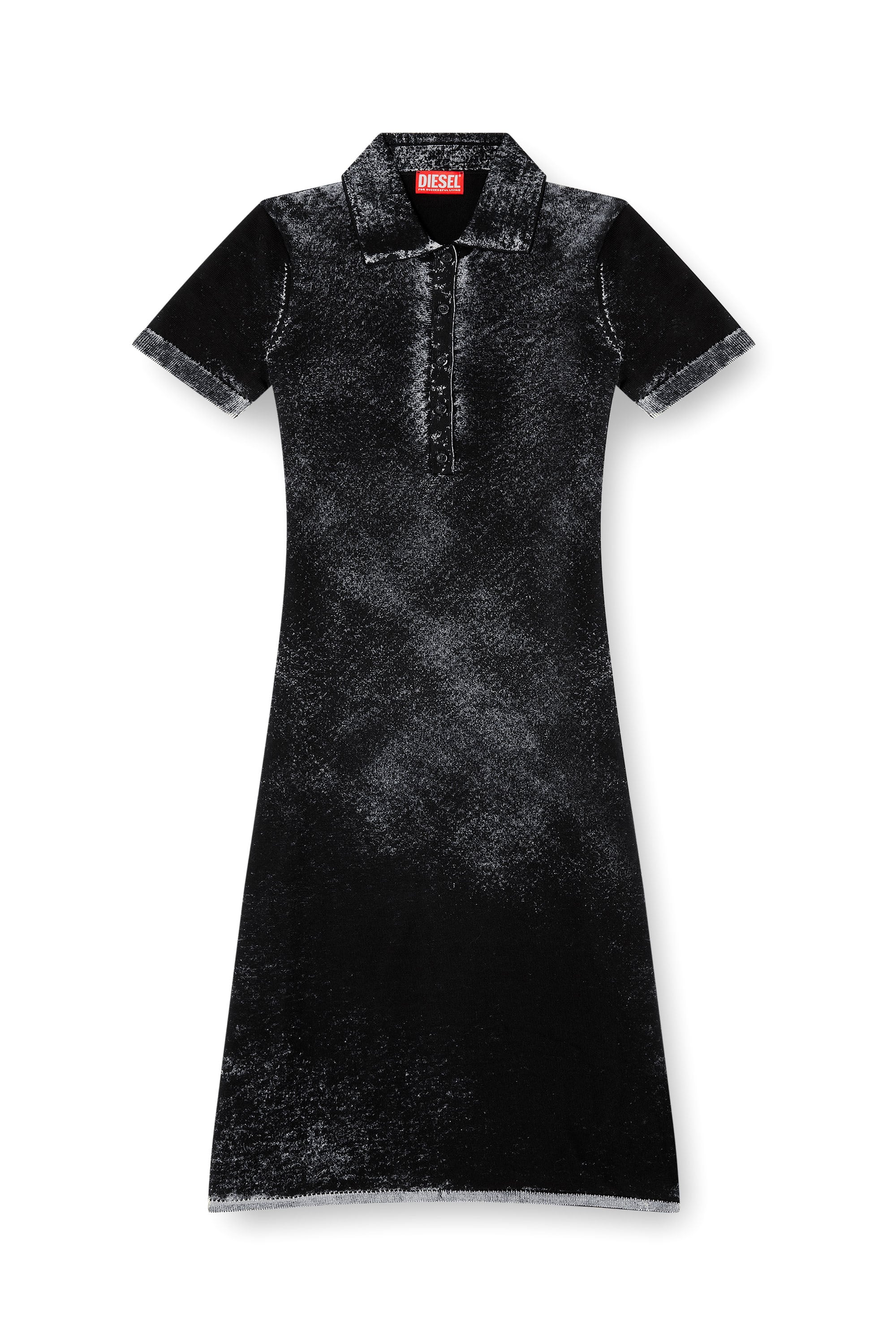 Diesel - M-LOURENS, Damen Midi-Polokleid aus umgekehrt bedrucktem Strick in Schwarz - 3