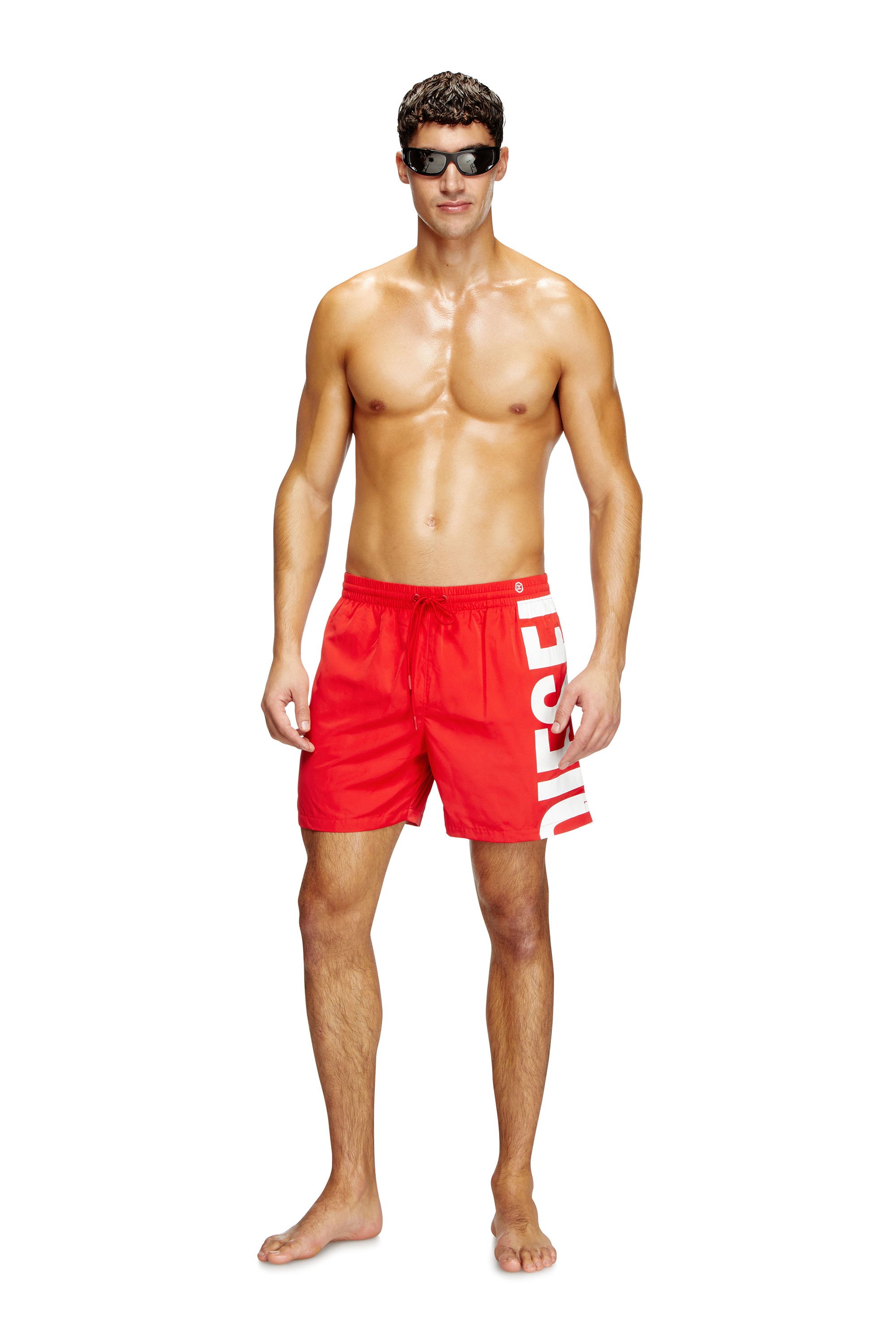 Diesel - RIO-41-D-CORE, Herren Mittellange Bade-Shorts mit Maxi-Logo in Rot/Weiss - 1