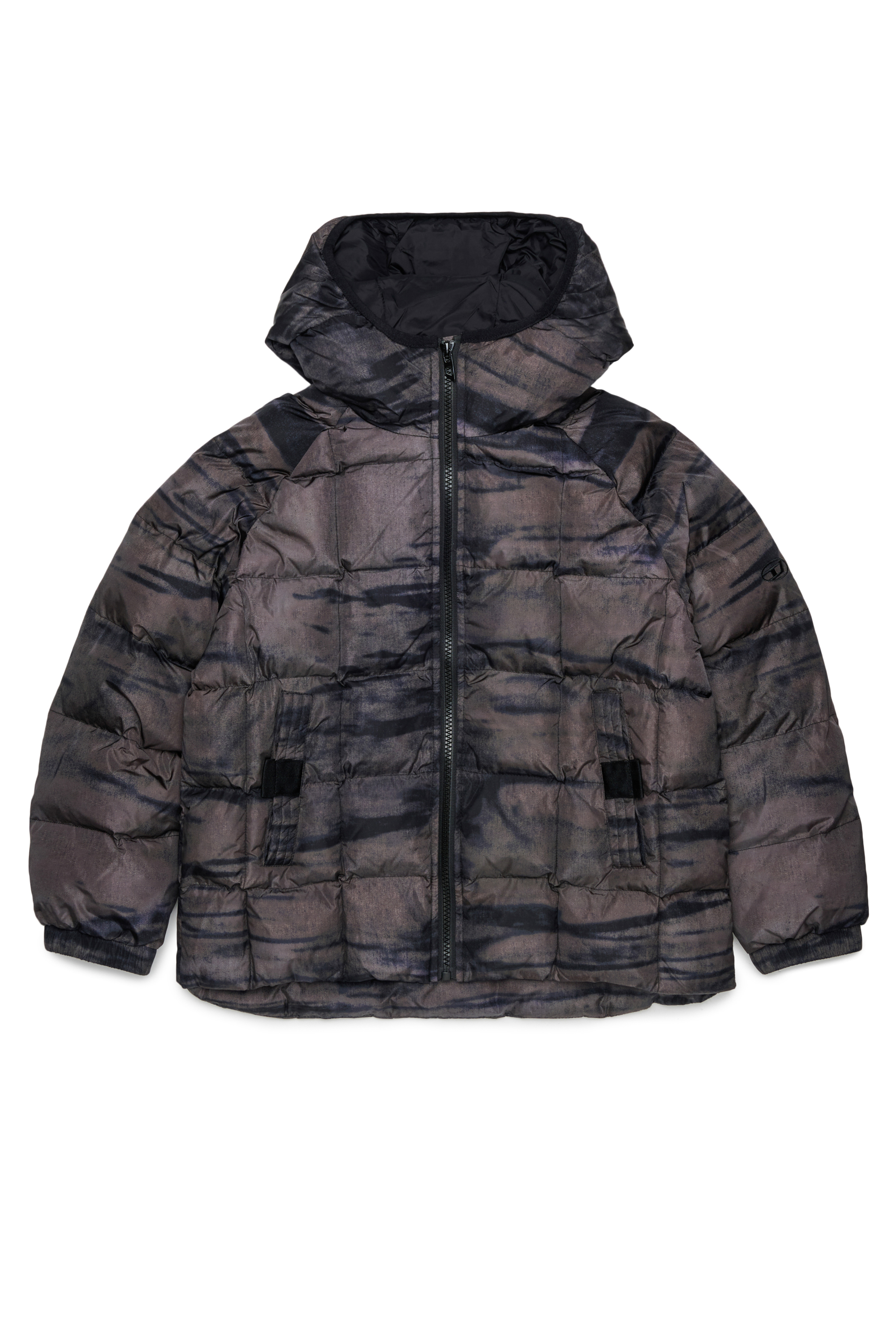 Diesel - JDEN, Man's Puffer jacket with streaky graphic print in Green - 1