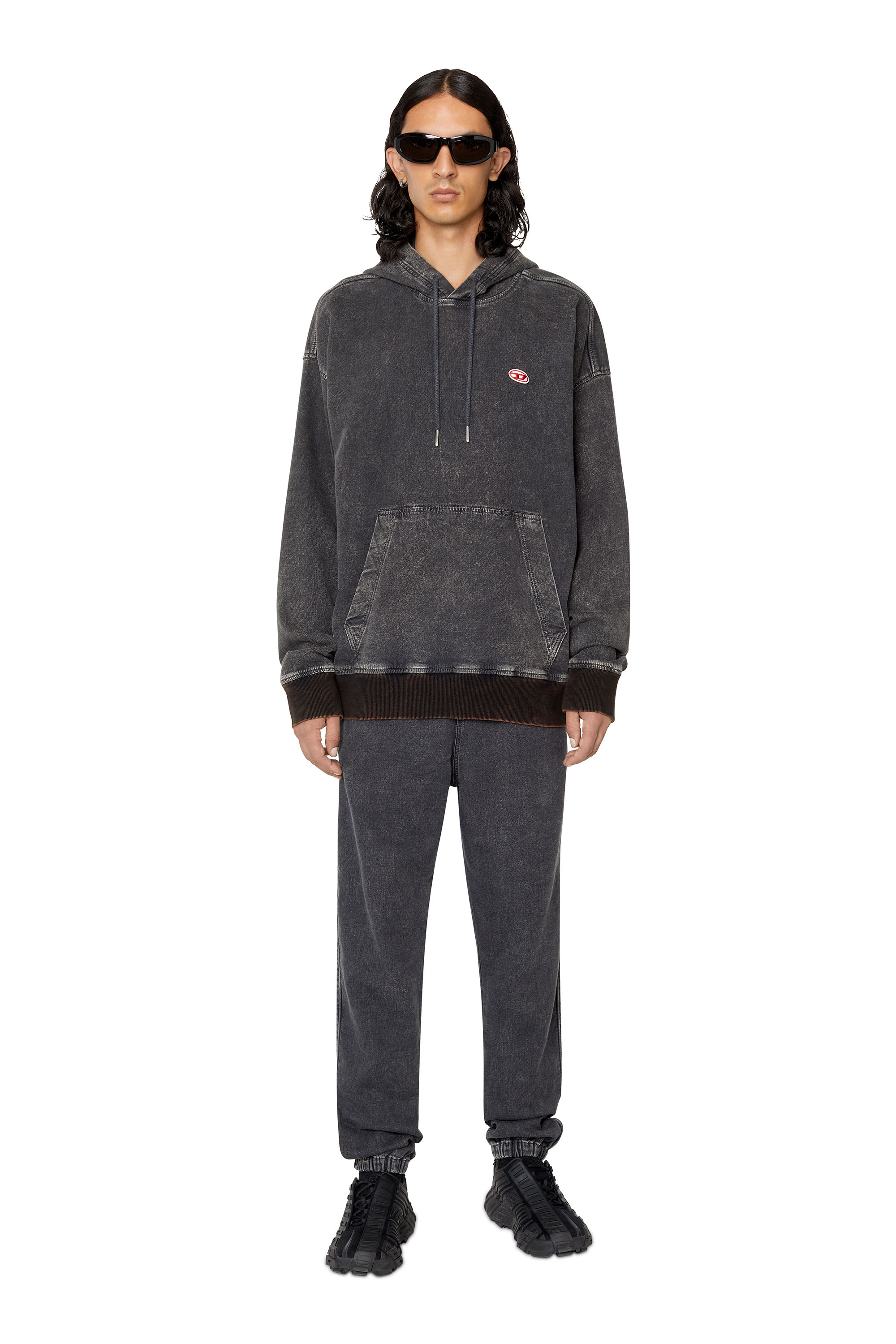 Diesel - D-UM-RIB TRACK DENIM HOODIE, Schwarz/Dunkelgrau - Image 2