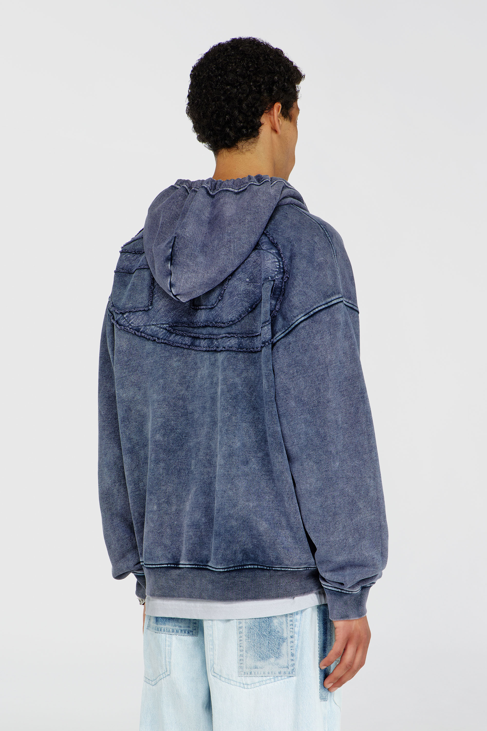 Diesel - S-BOXT-HOOD-ZIP-DEN, Herren Rei&szlig;verschluss-Hoodie aus behandeltem Baumwollfleece in Blau - 4