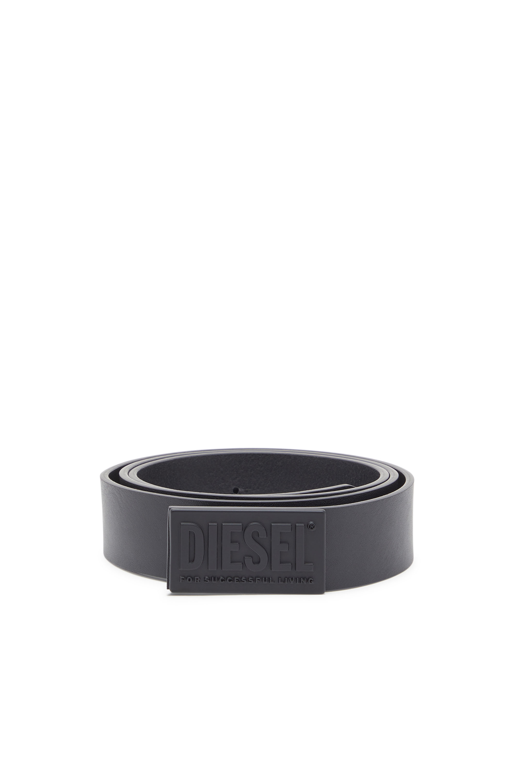 Diesel - B-BISCOTTO METAL, Herren Gürtel aus Leder mit Successful Living-Schnalle in Schwarz - 1