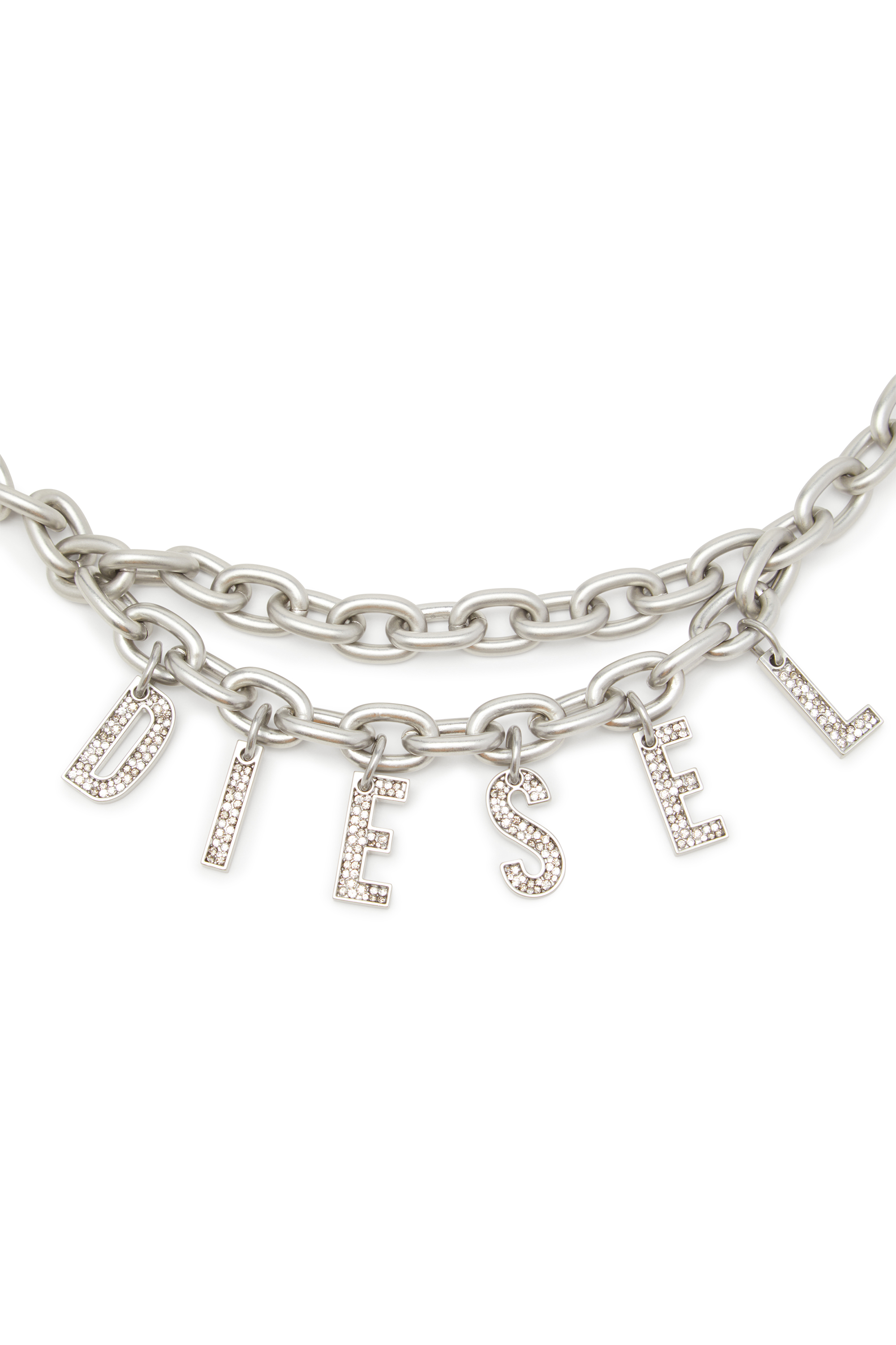 Diesel - B-CHARM CHAIN, Damen 1cm Kettengürtel mit Logo-Anhänger aus Strass in Silber - 2