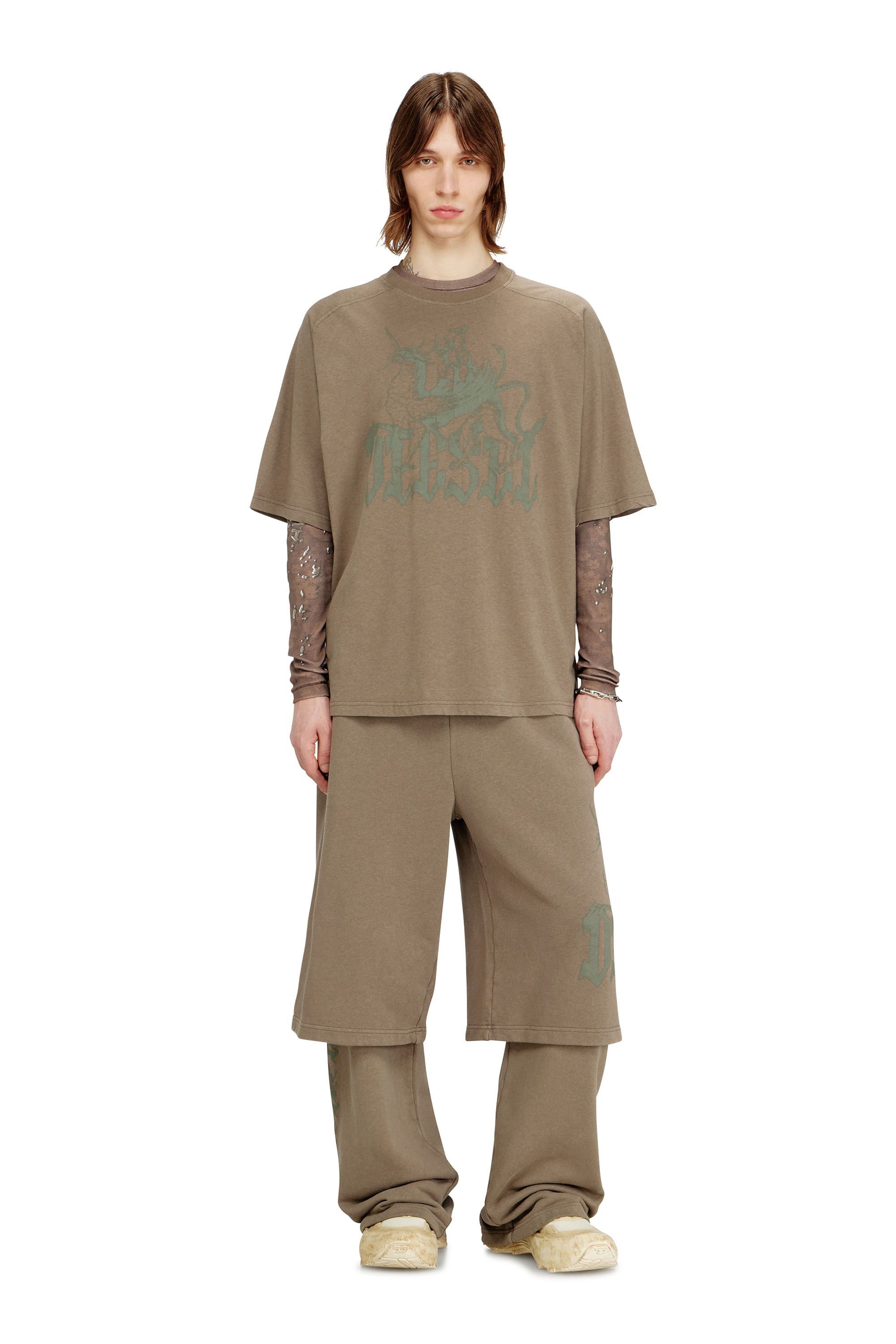 Diesel - T-JUSSI-A, Herren Bedrucktes T-Shirt aus Baumwolle und Hanf in Beige - 2