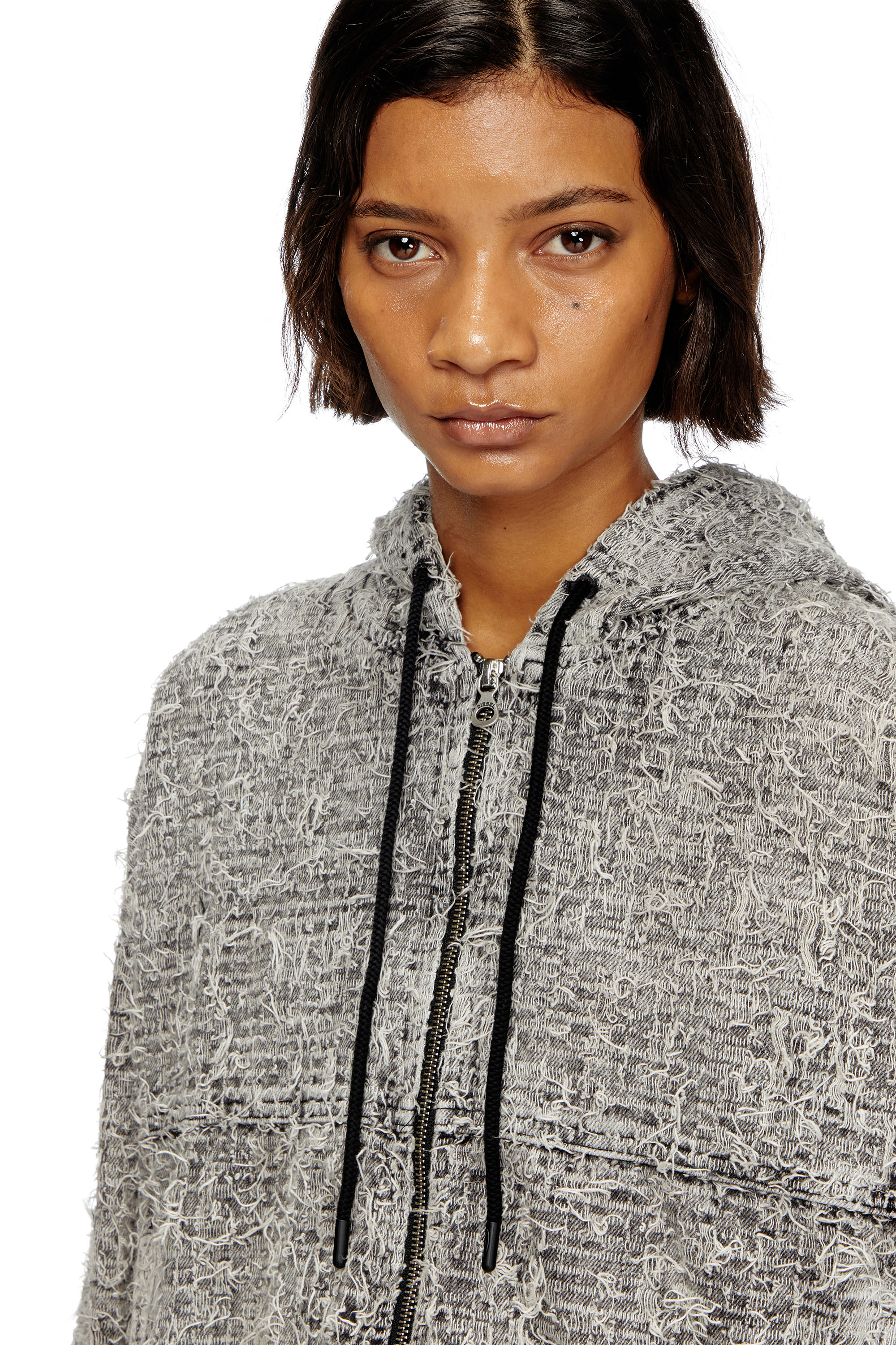 Diesel - DE-FLOW-S1, Damen Jacke mit Kapuze aus Boucl&eacute;-Denim in Grau - 5