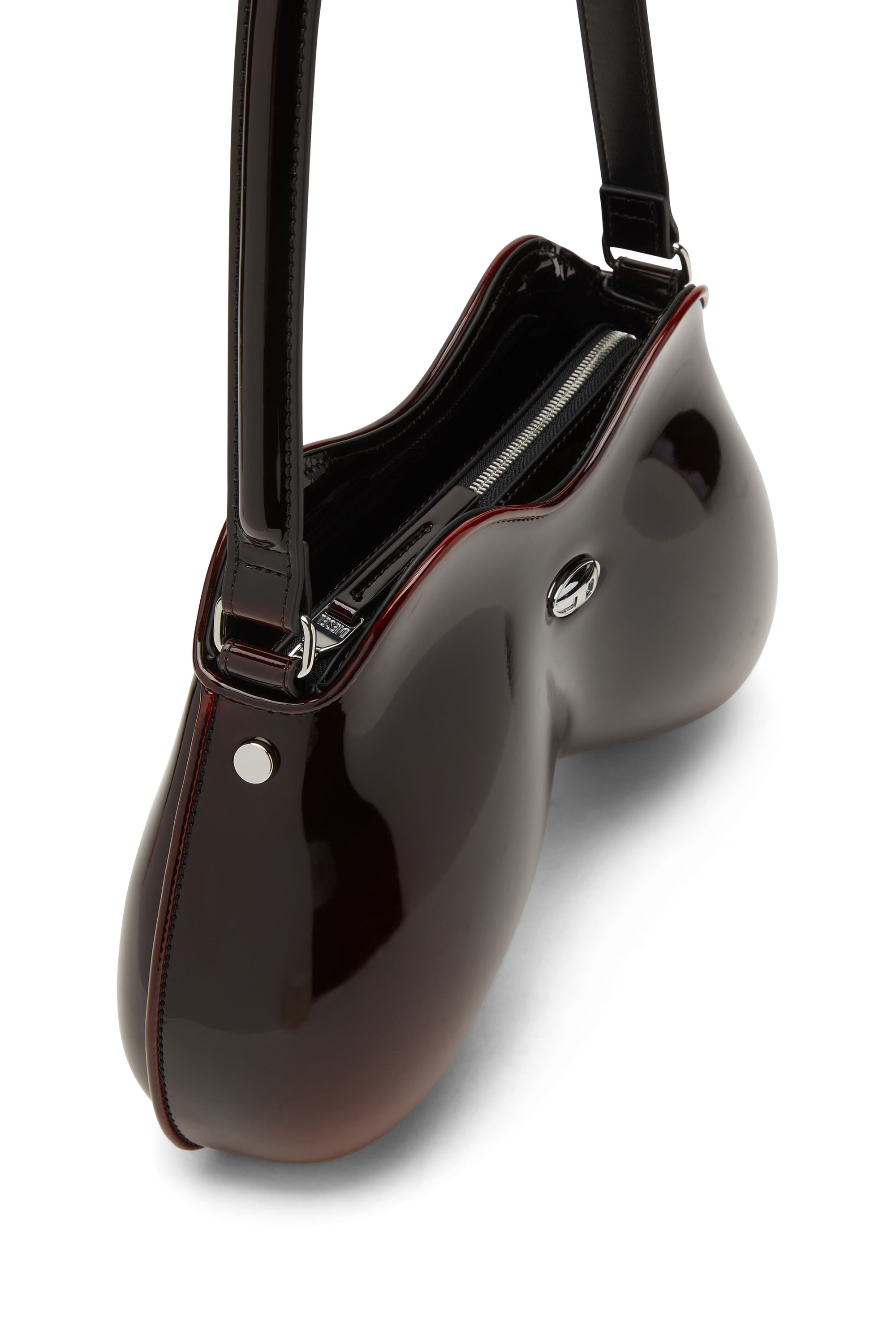 Diesel - DOUBLE-D SHOULDER, Damen Double-D-Feste Schultertasche mit aus glänzendem Dégradé-PU in Burgunderrot - 3