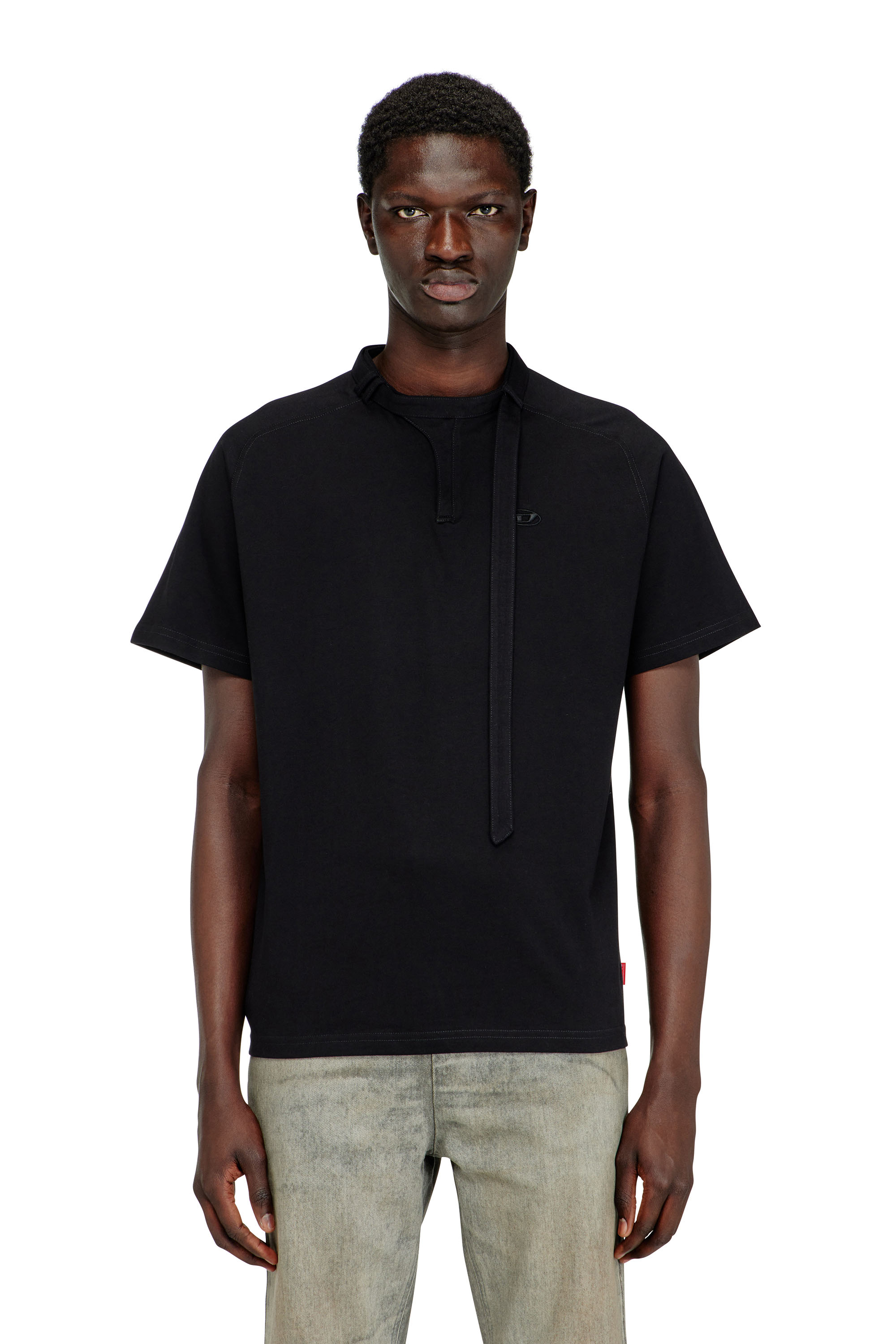 Diesel - T-KAUKO, Herren T-Shirt mit Biker-Halsriemen in Schwarz - 1