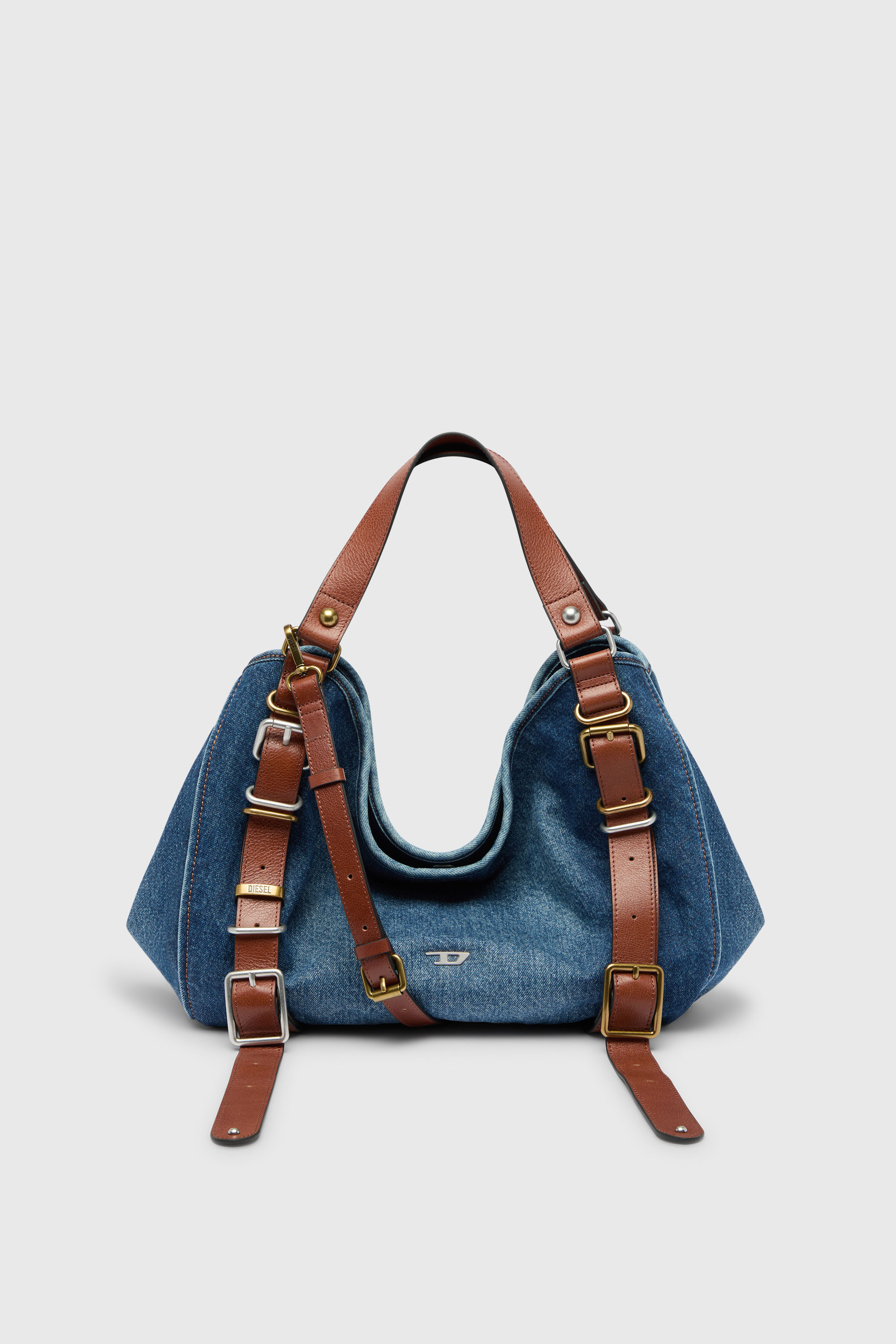 D-One-Medium Top-Handle-Tasche aus Denim und Leder
