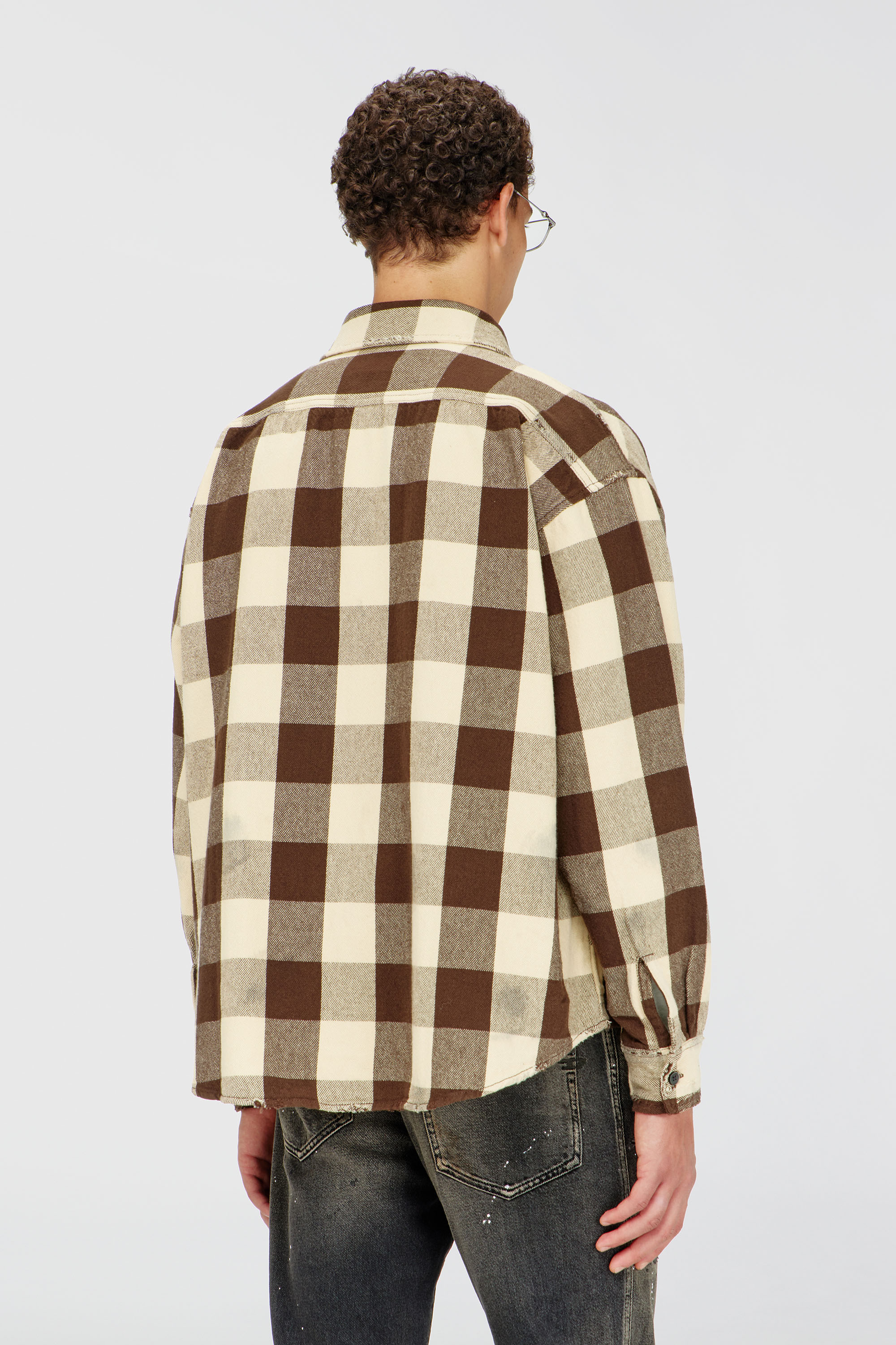 Diesel - S-DRUM, Herren Karohemd mit distressed-Effekt in Beige/Braun - 4
