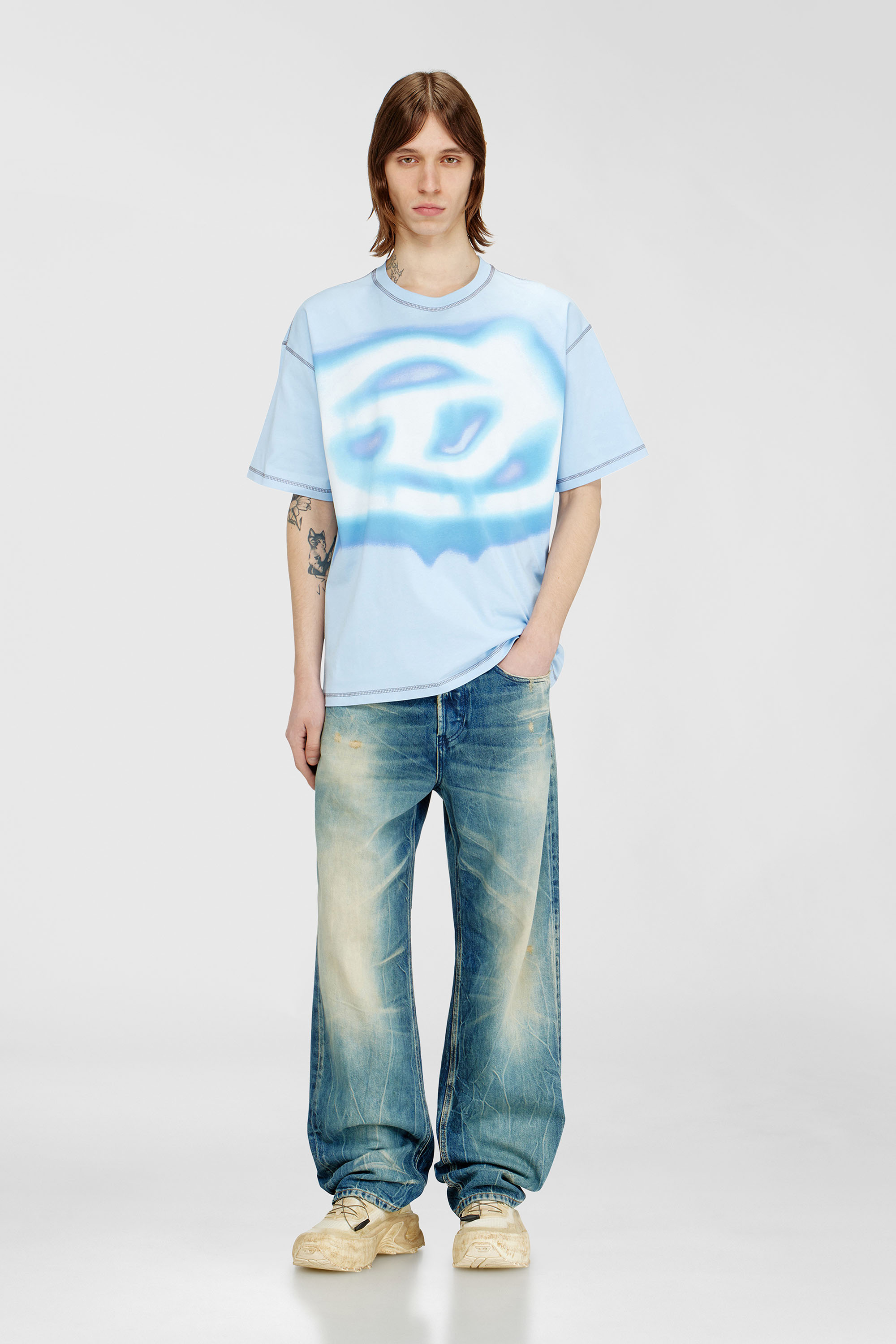 Diesel - T-BOXT-V11, Herren Lockeres T-Shirt mit Wasser-Effekt-Print in Hellblau - 1