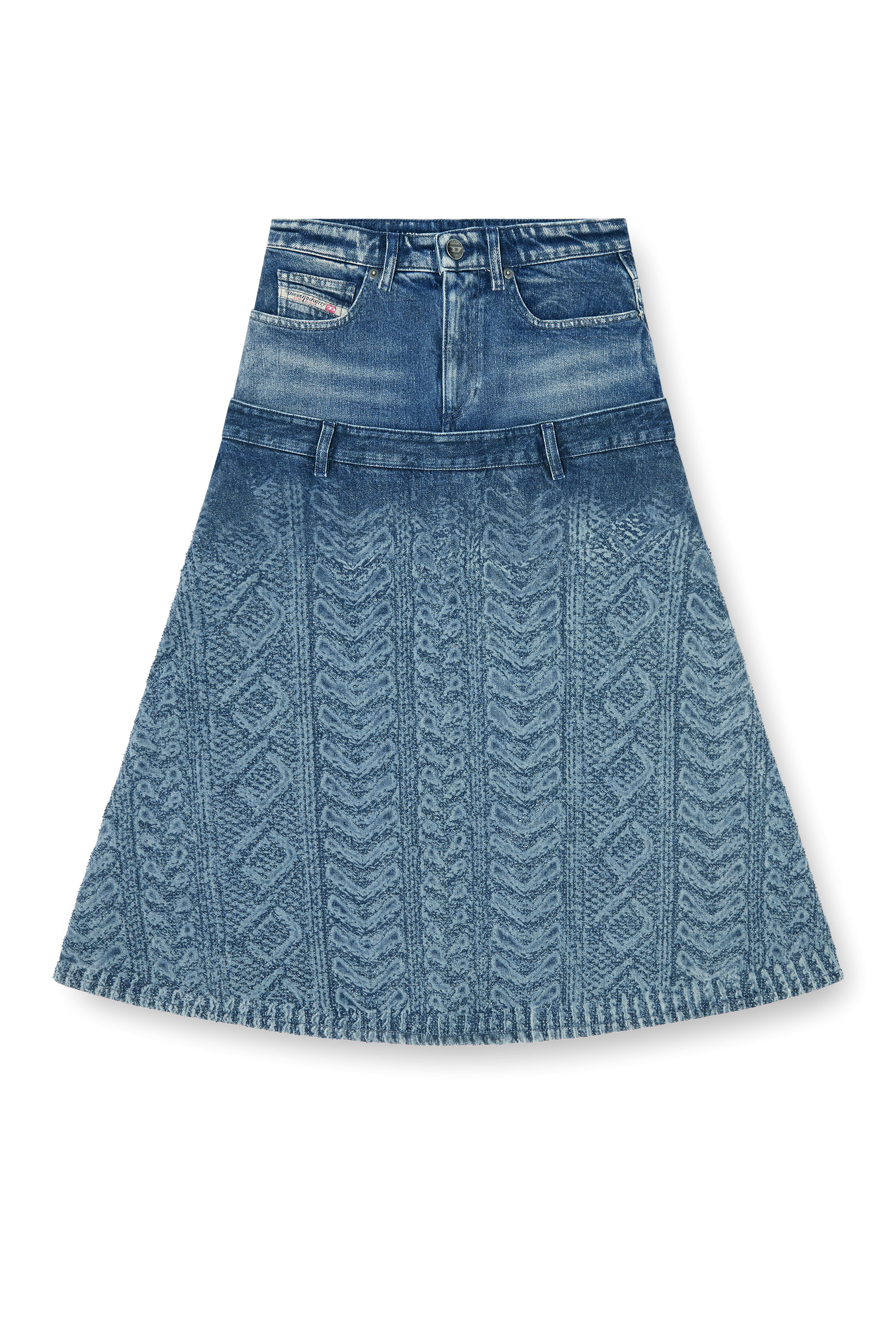 Diesel - DE-VORYA-S1, Damen Midi-Rock aus Denim mit Zopfmuster-Effekt in Dunkelblau - 2