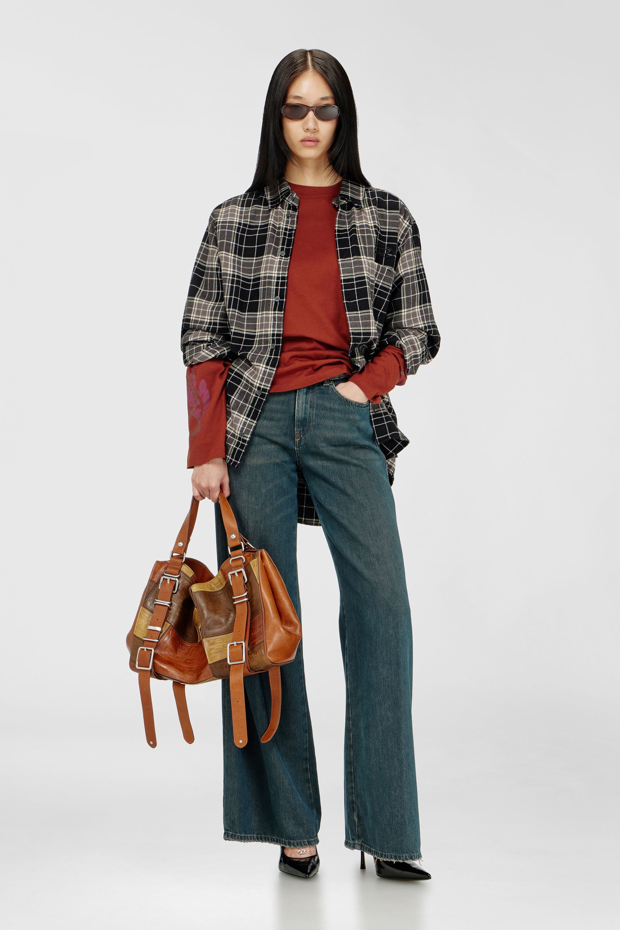 Diesel - D-ONE TOPHANDLE M, Unisex D-One-Medium Henkeltasche aus Patchwork-Leder in Braun - 3