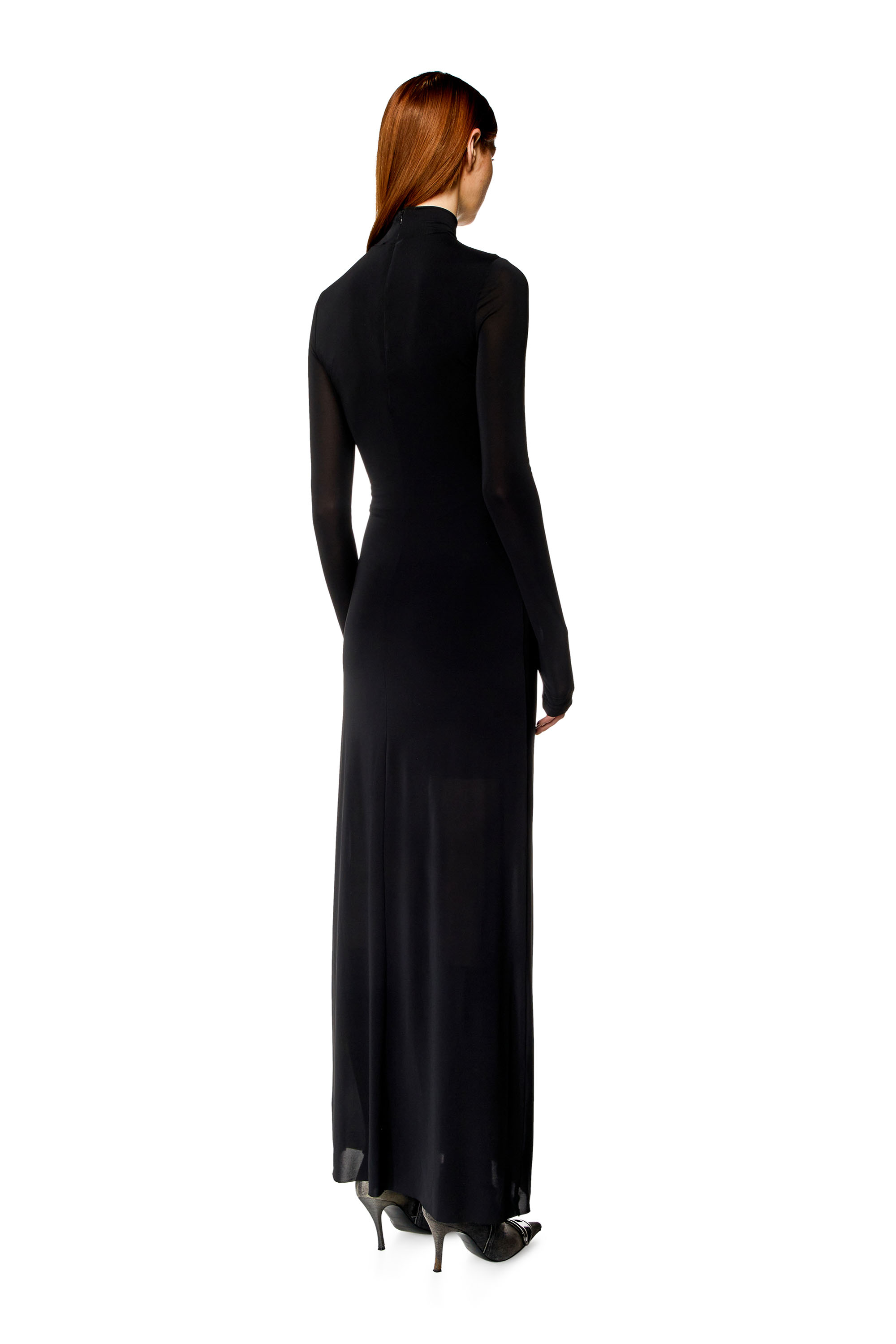 D-BLOS, Schwarz Diesel - D-BLOS, Damen Langes Rollkragenpulloverkleid mit drapiertem Einsatz in Schwarz - 3