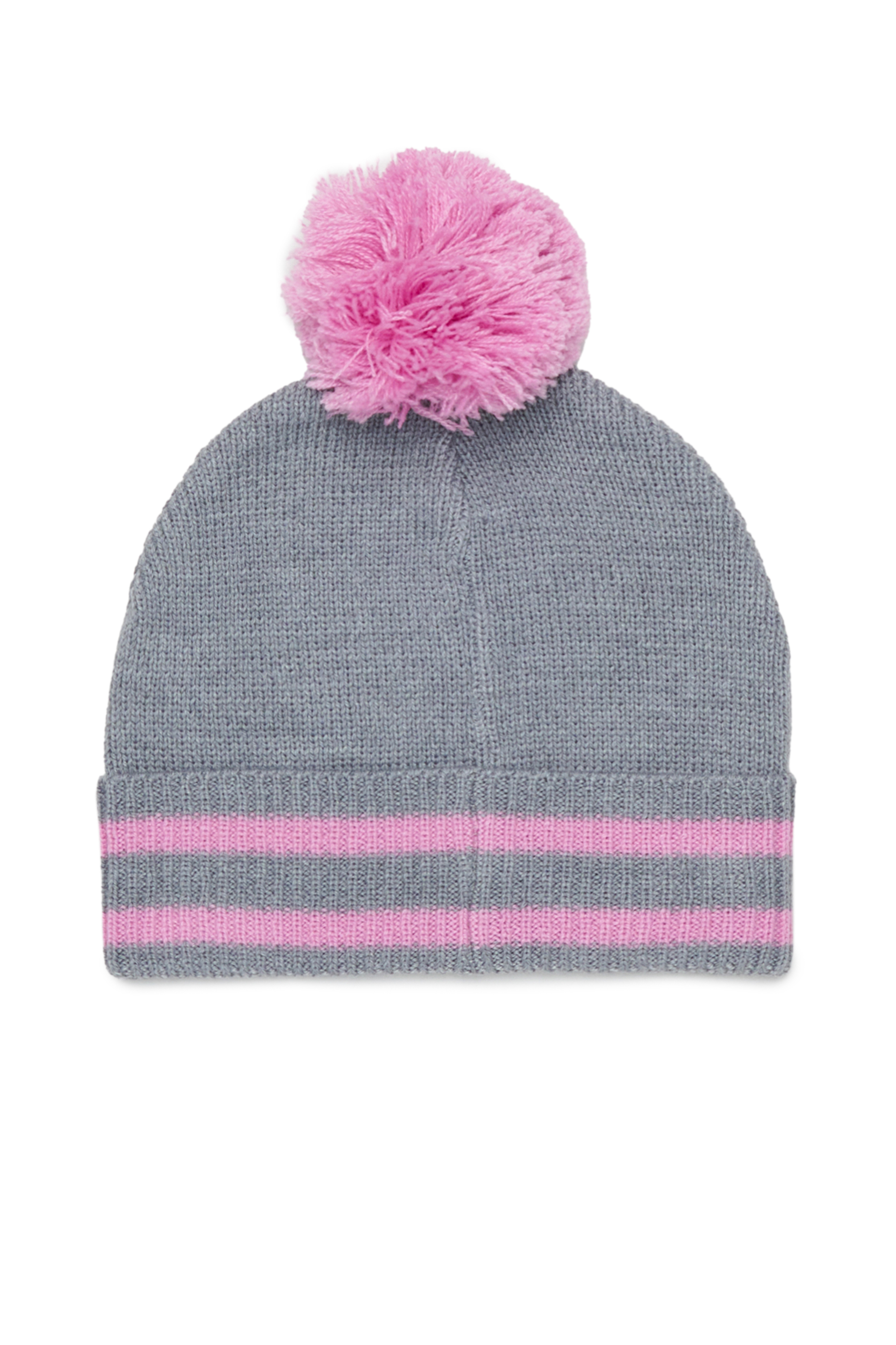 Diesel - FUTEEB, Unisex's Striped pom-pom beanie in wool blend in Grey/Pink - 2