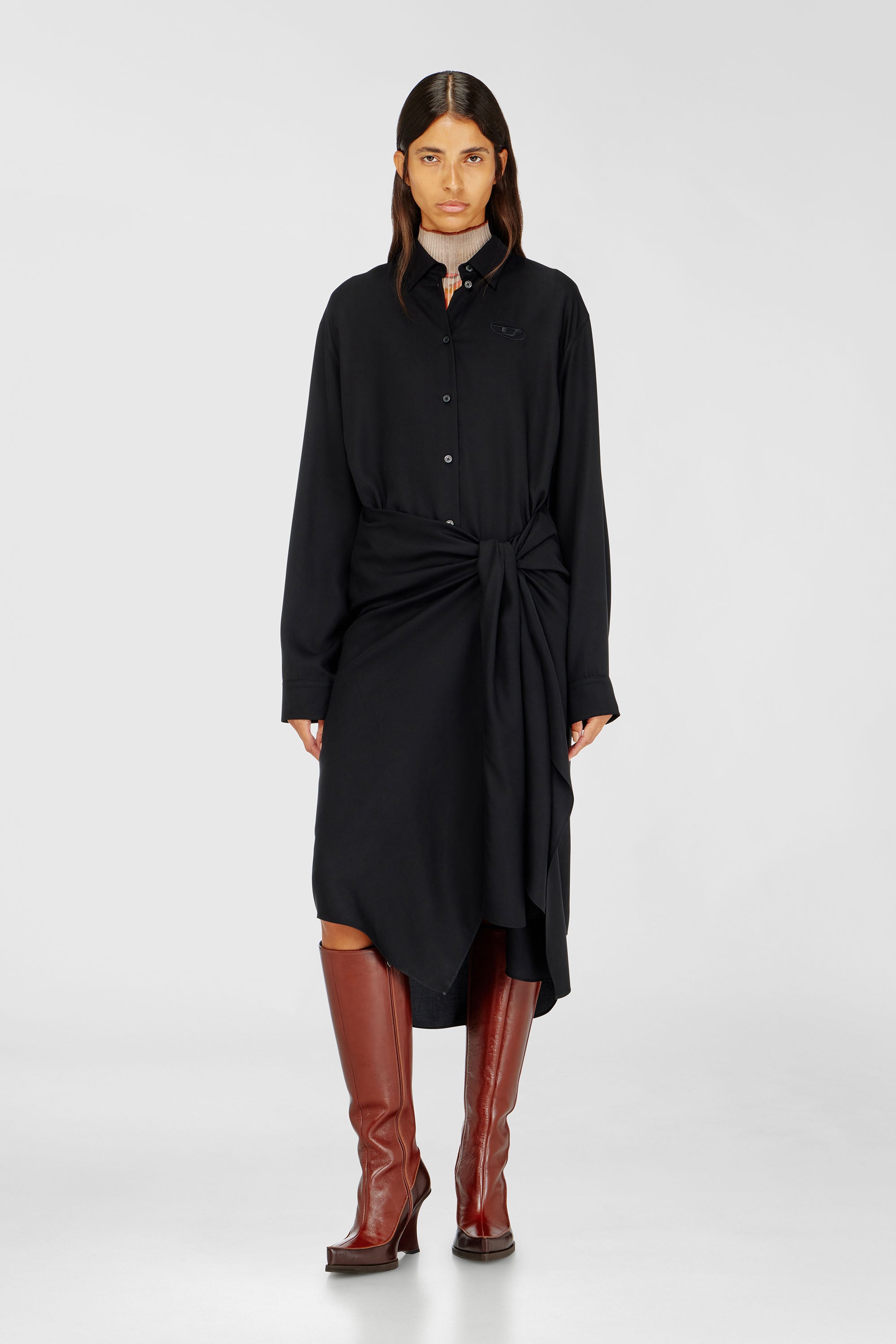 Diesel - D-ILETTA-S1, Damen Midikleid mit verdrehtem Detail in Schwarz - 3