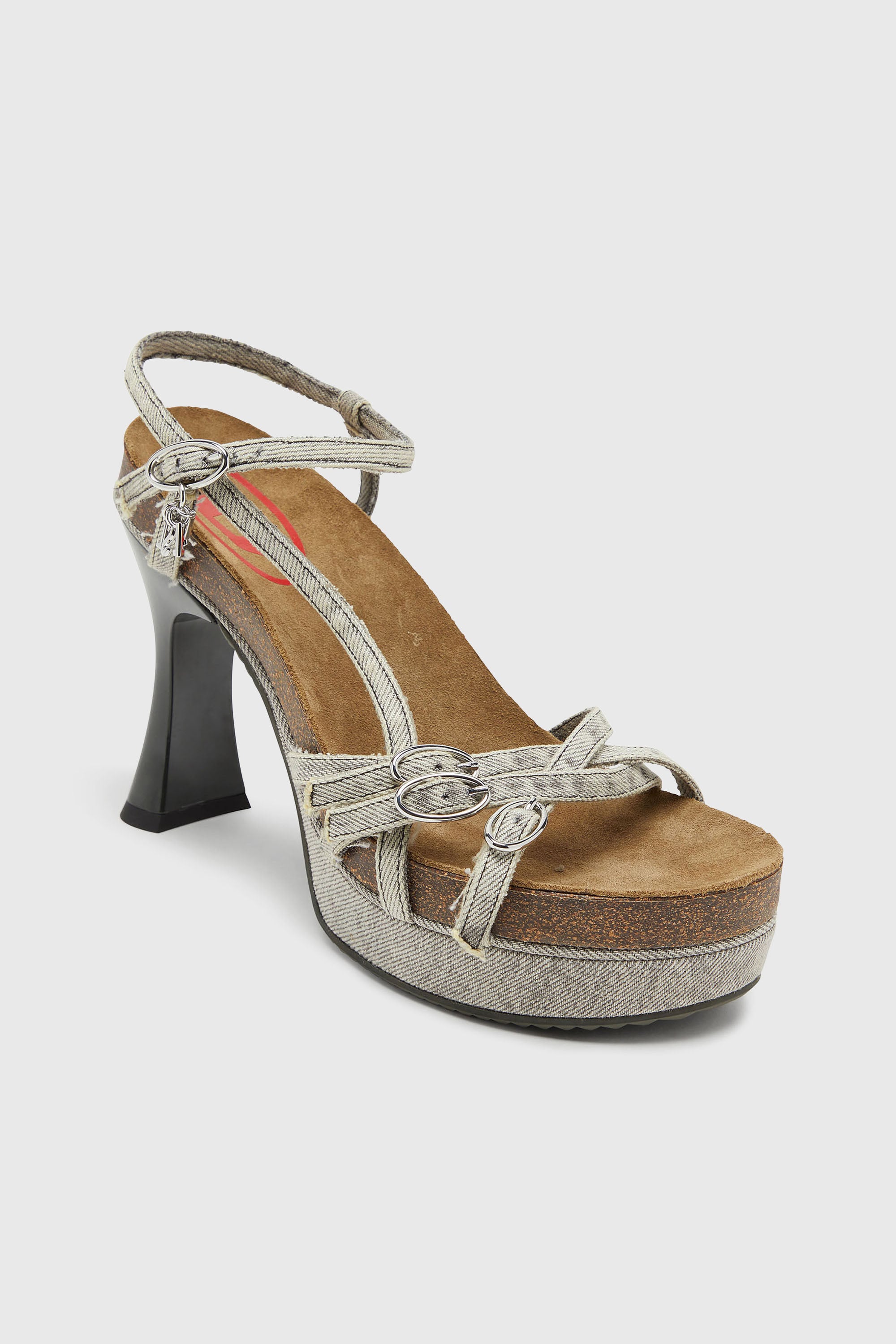 Diesel - D-WOODSTOCK 105 SANDAL, Damen D-Woodstock-Plateausandalen mit Riemchen in Denim in Grau - 4