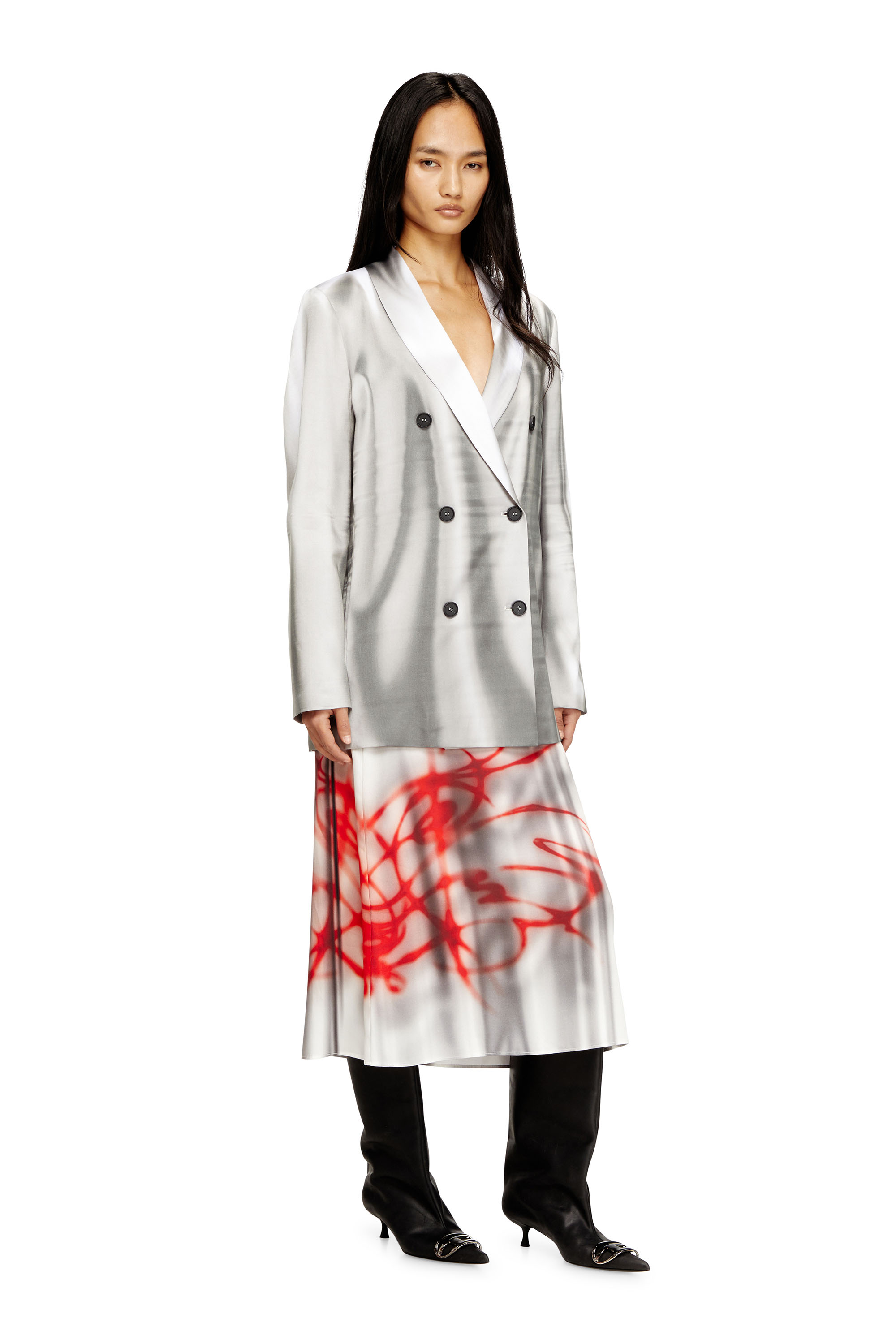 Diesel - G-AVINA, Damen Satinblazer mit Trompe-l'œil-Drapierung in Grau/Weiss - 2