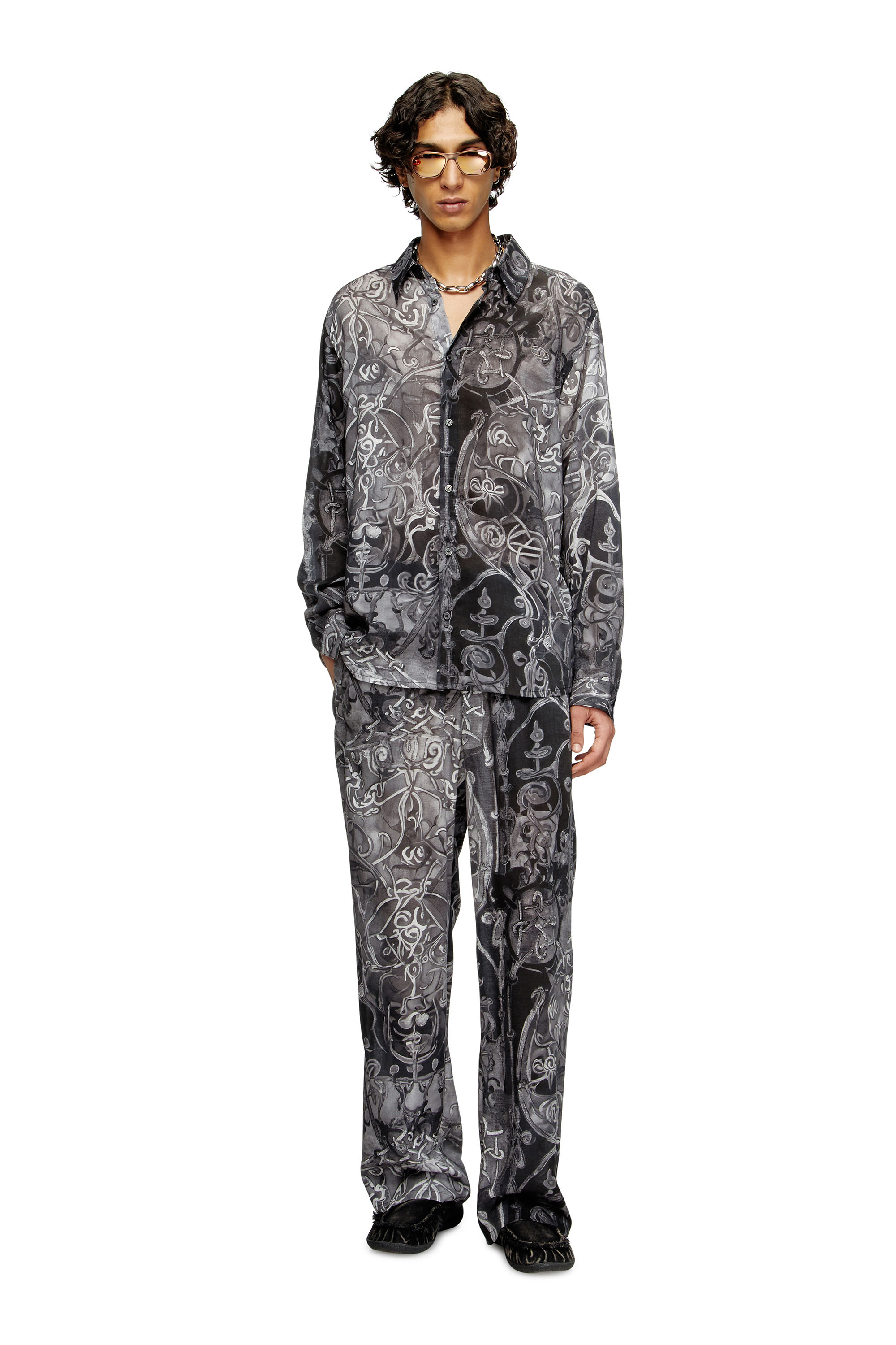 Diesel - S-SIMPLY-B-AJFW, Herren Hemd aus TENCEL™ mit mittelalterlichem Print in Schwarz - 2