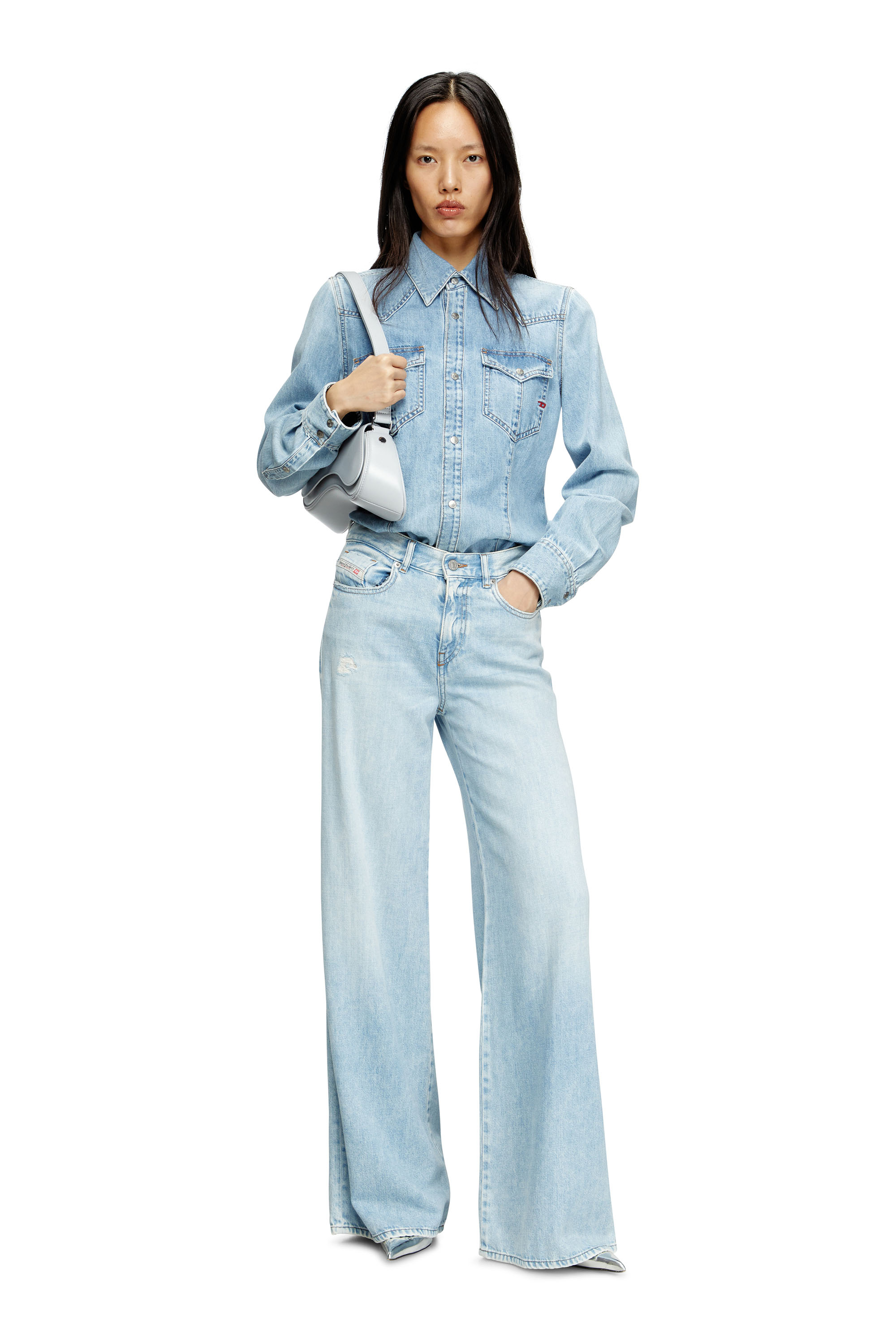 Diesel - DE-WAVES, Damen Western-Shirt aus Denim in Hellblau - 1
